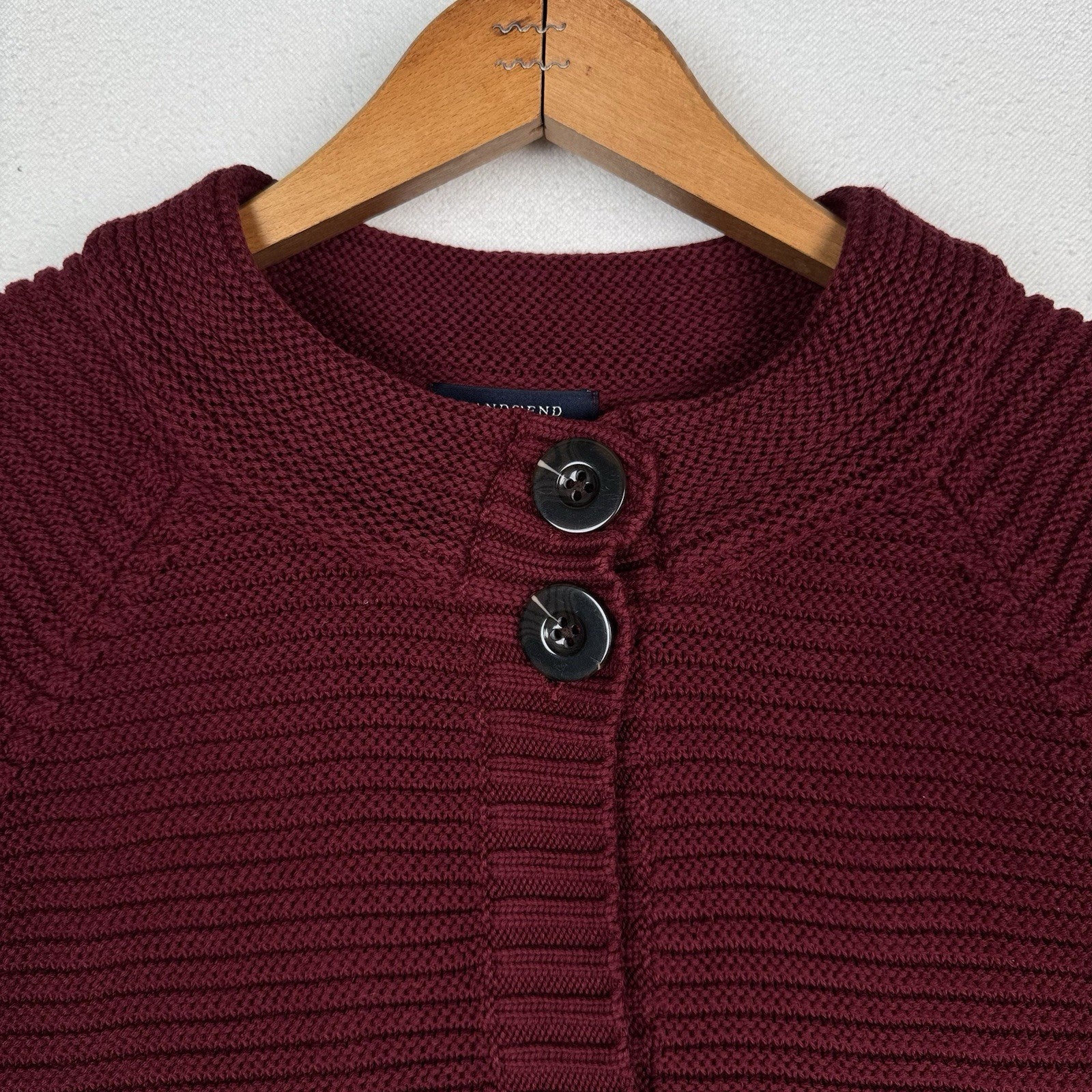 Lands’ End Cardigan Poncho Sweater Collar Women's 20-22 Bell Sleeves Maroon Red