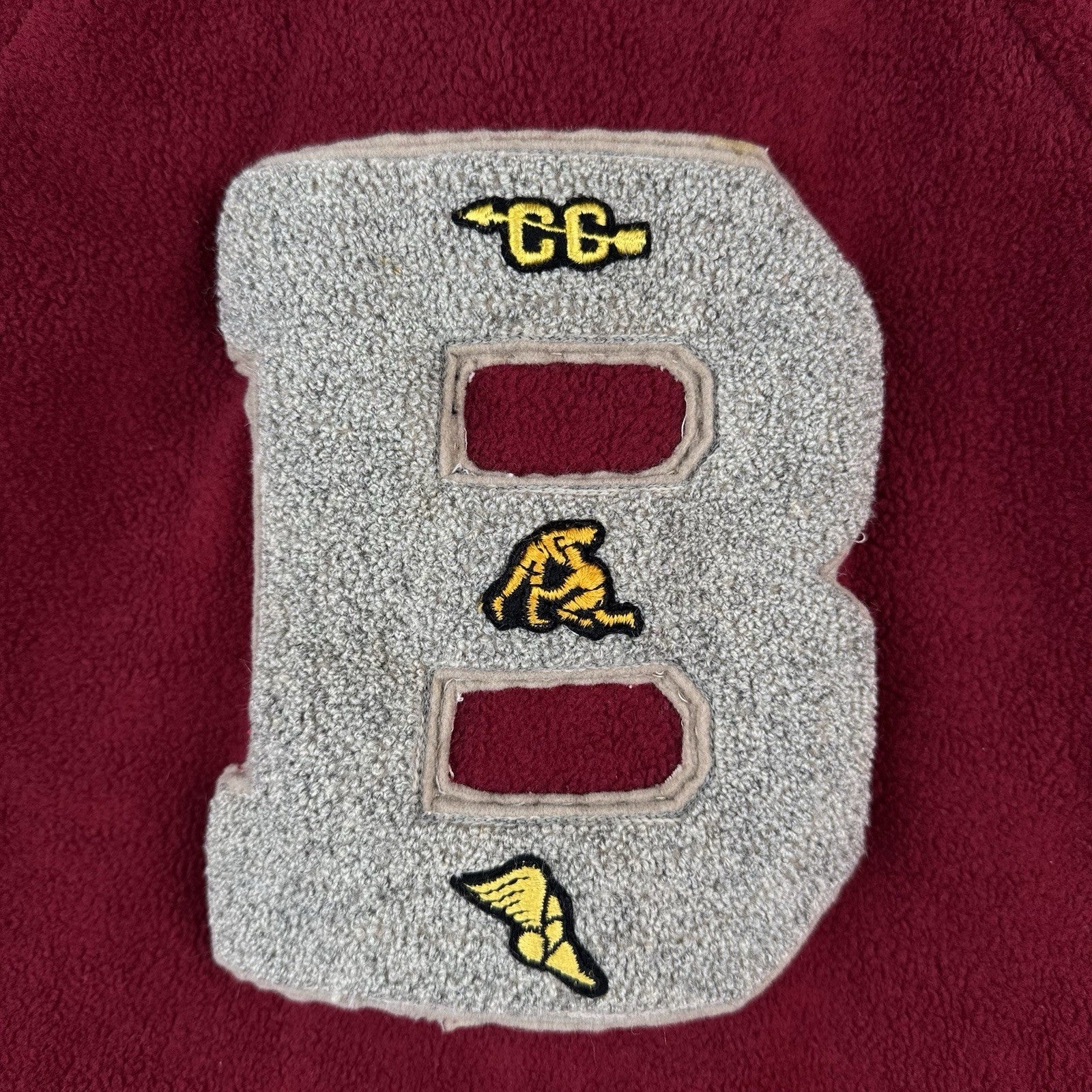 60’s Vtg Varsity Letterman Patches On Modern Red Fleece Jacket Fits Men S *Read