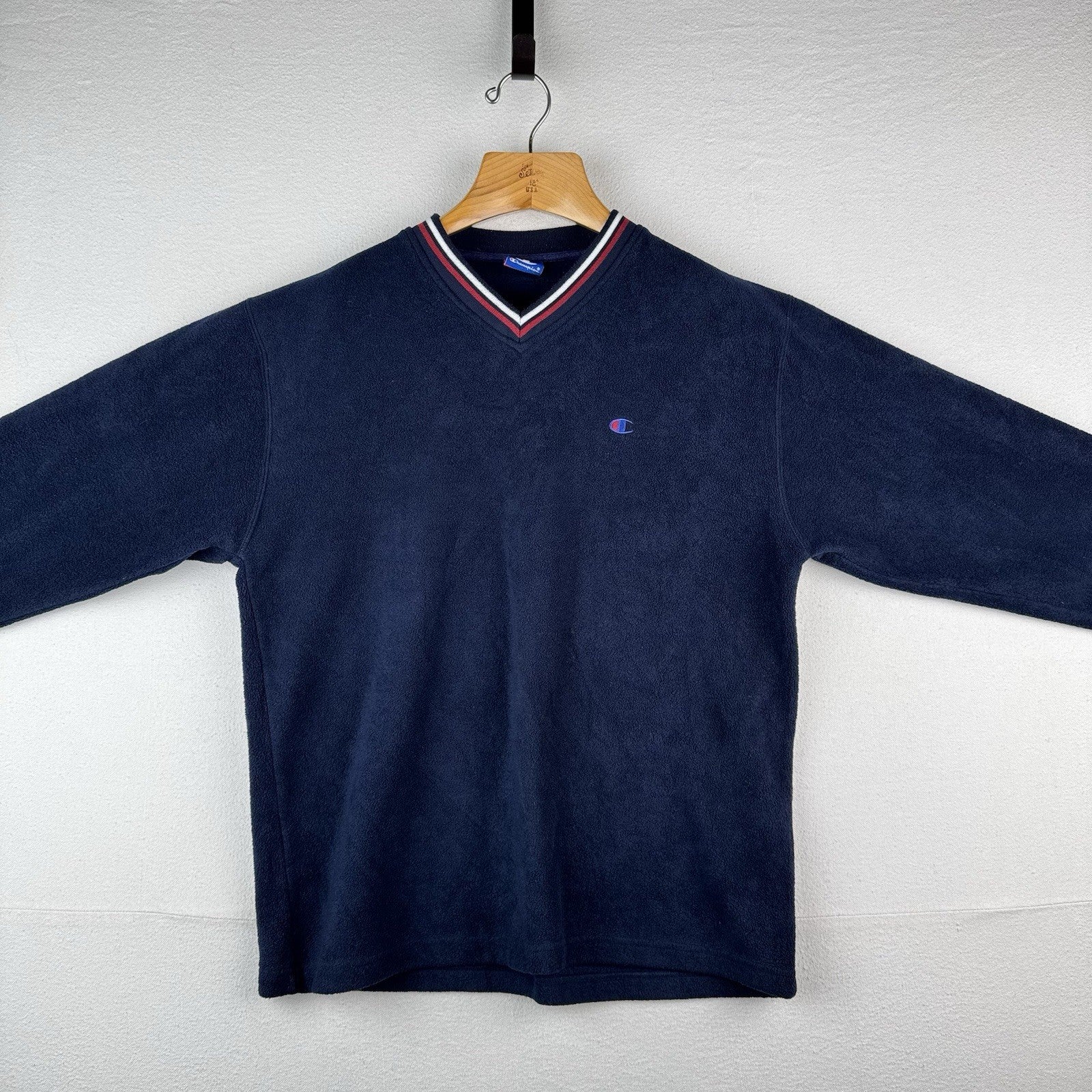 90’s Vtg Champion V-neck Fleece Sweatshirt Pullover Men’s Large Blue