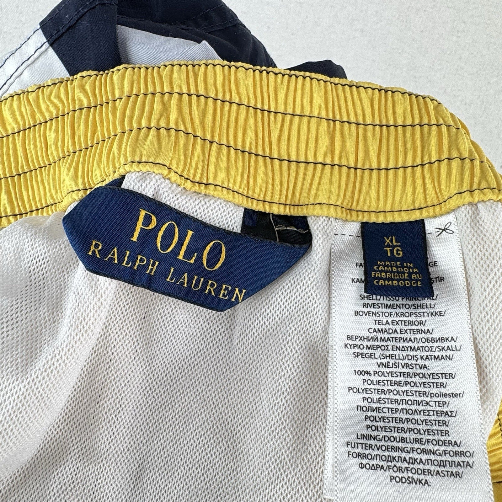 Polo Ralph Lauren Swim Trunks Men’s XL Striped Blue Yellow White Mesh Lined 8”