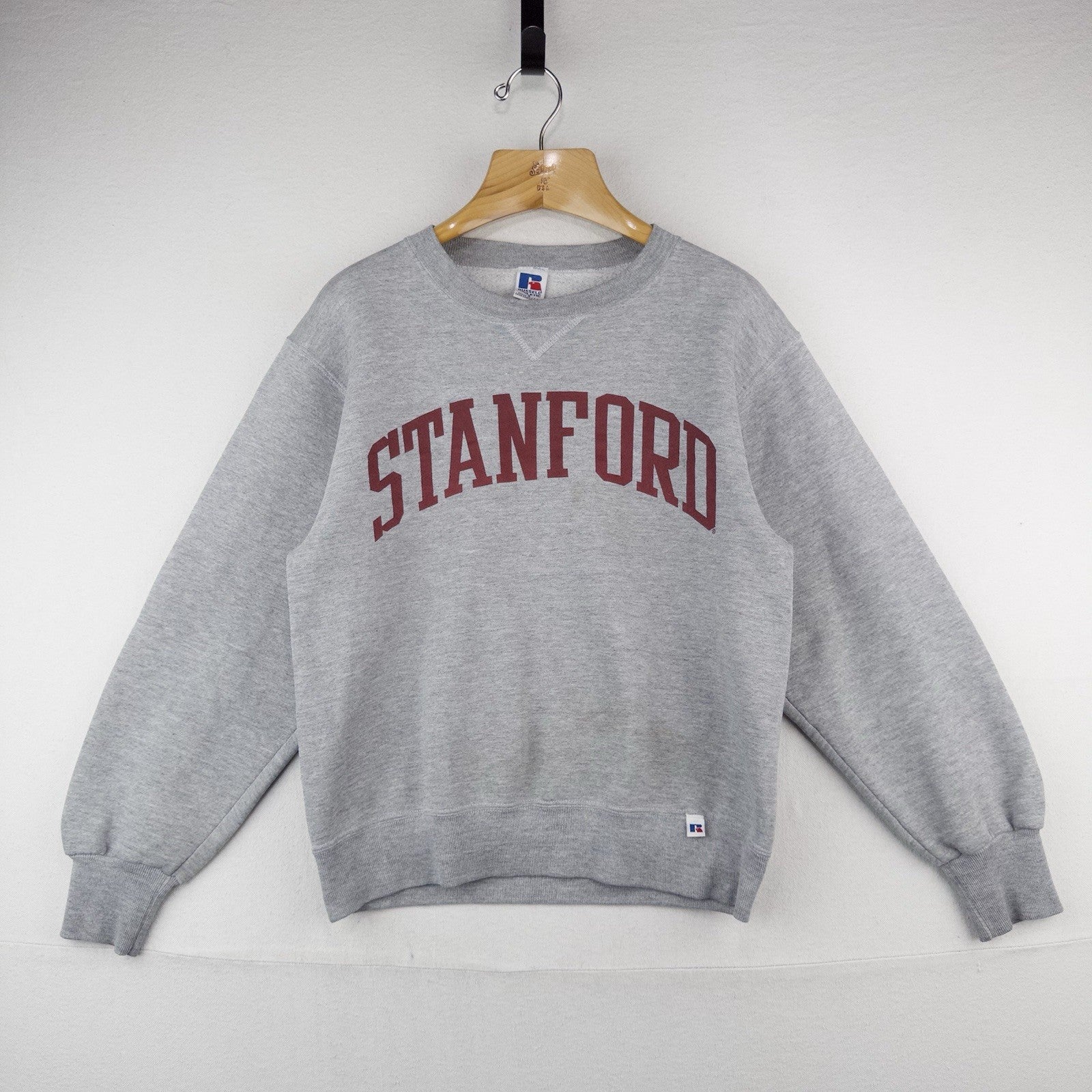 90’s Vtg Stanford Russell Gray Sweatshirt Mens Small Spellout Crewneck Made USA