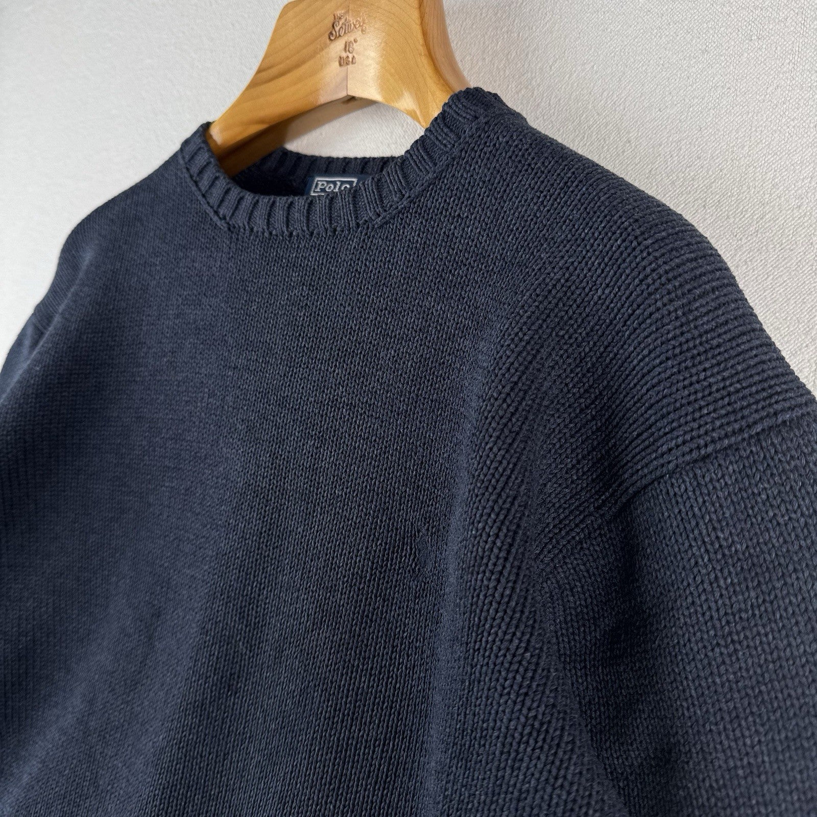 90’s Vintage Polo Ralph Lauren Sweater Men L Navy Blue Knit Pullover Blue Pony