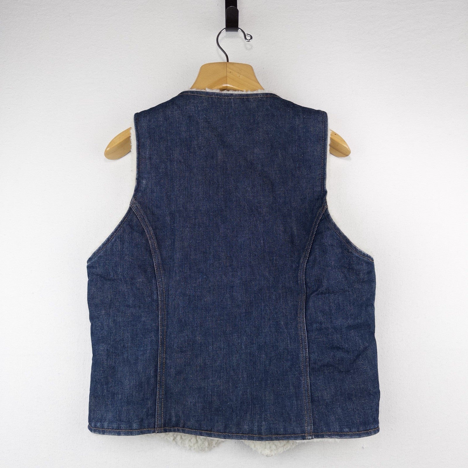 70’s Vtg Dark Wash Denim Sherpa Lined Vest Men’s Medium Western Snap Made USA