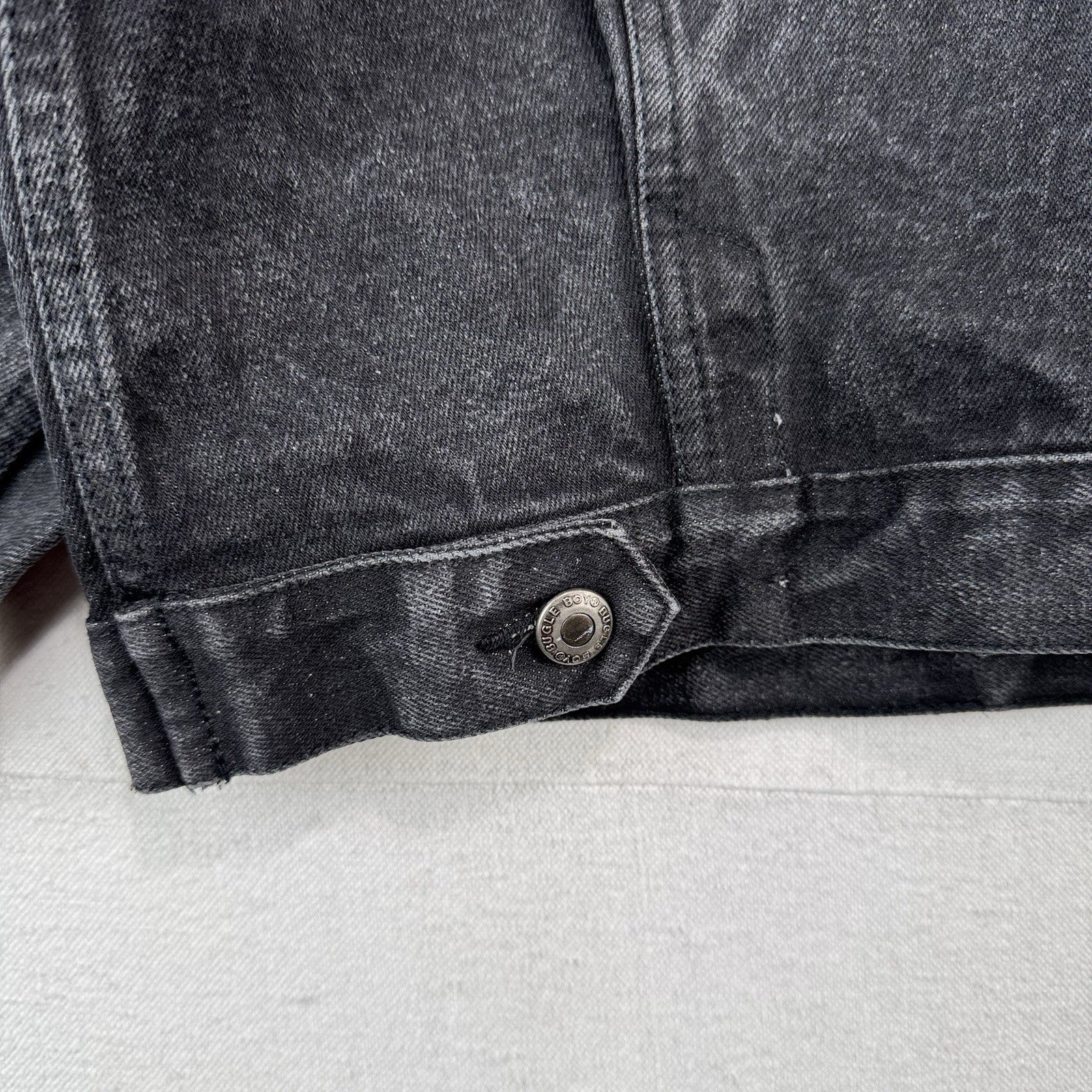 80’s Vintage Bugle Boy Denim Trucker Jacket Men’s XL Boxy Faded Black *Read