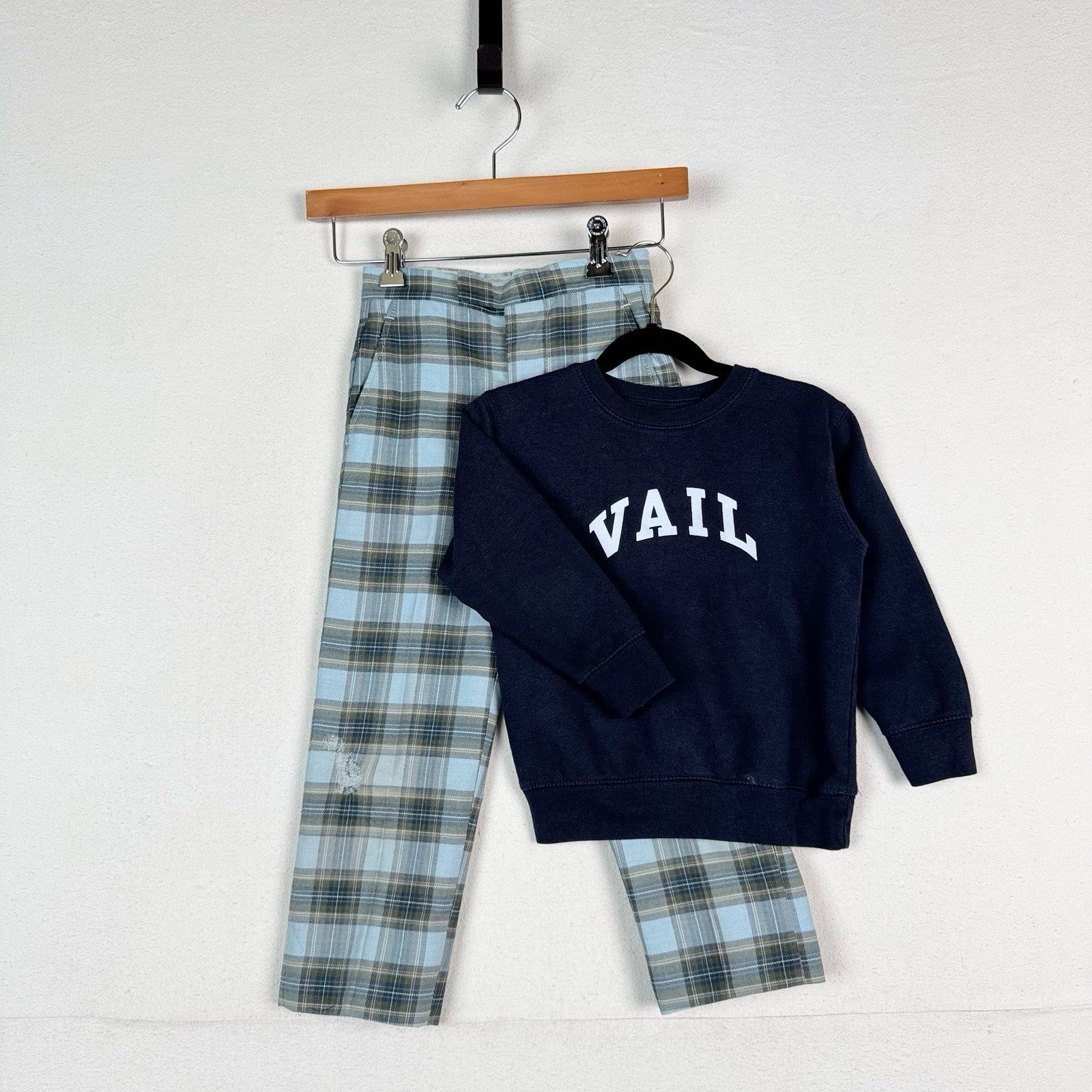 Vintage Lord And Taylor Kids Plaid Pants Blue Vail Sweatshirt Set 4-5T Preppy