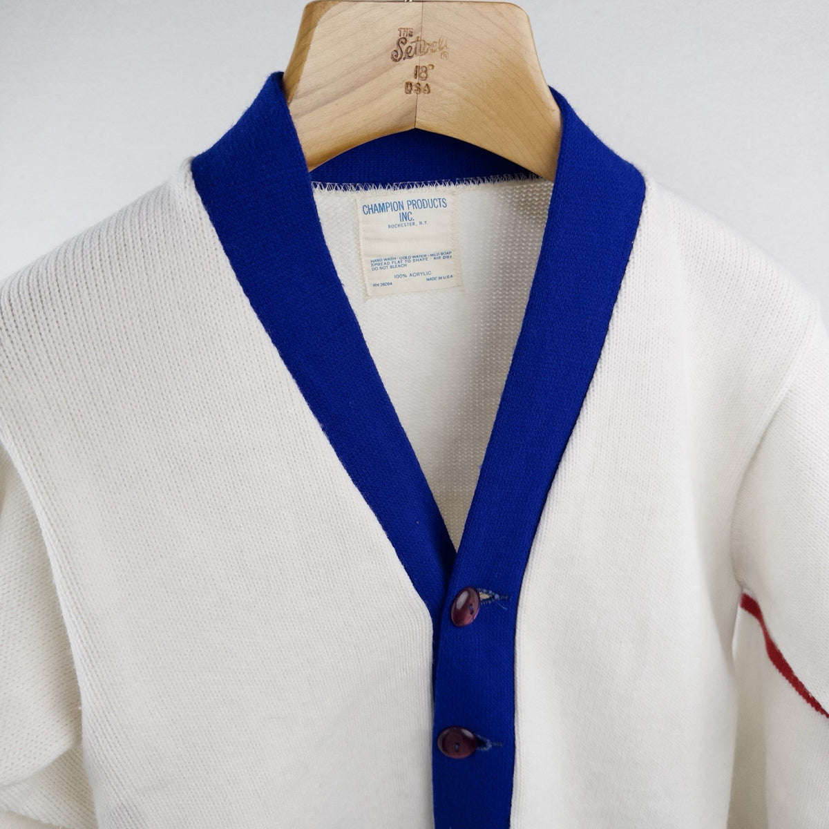 60’s Vtg Champion Letterman Cardigan Sweater Red White Blue 32” Youth M (10-12)