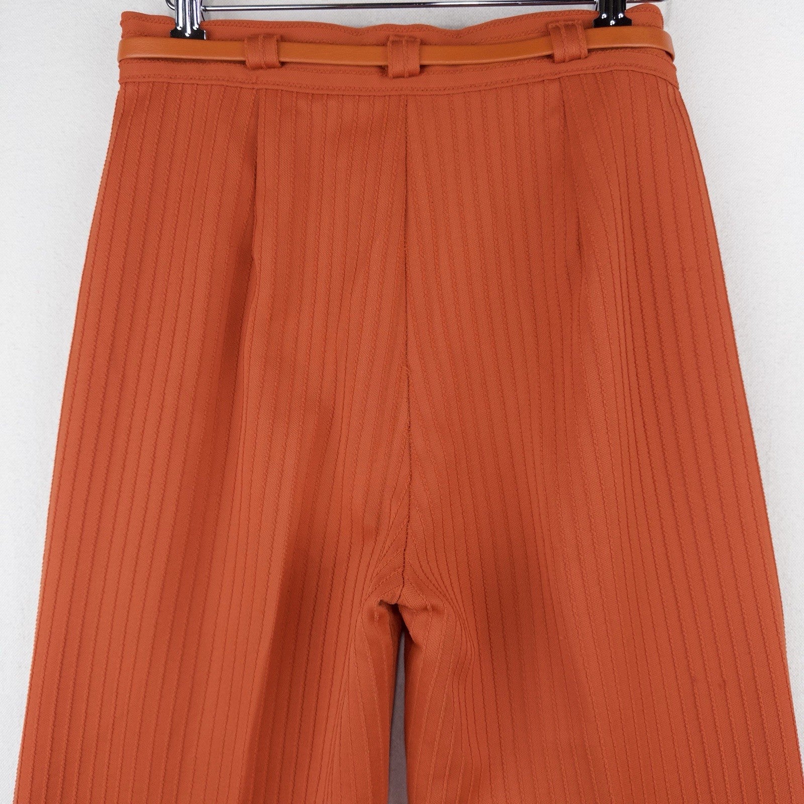 70’s Vtg High Waisted Belted Wide Leg Pant Pinstripe Texture Small 27x27 Orange