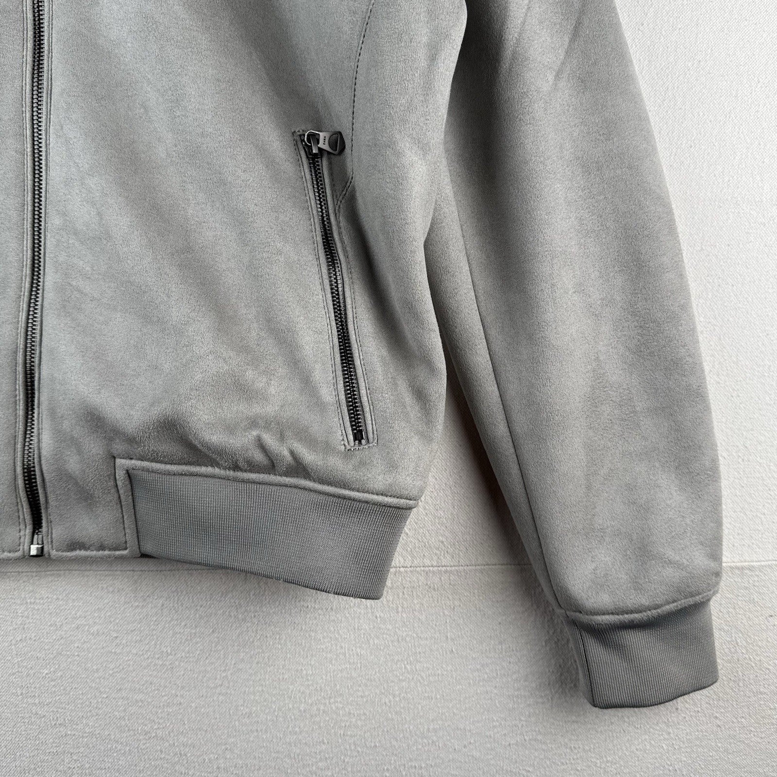 Zara Faux Suede Men’s Large Zip Bomber Jacket Gray