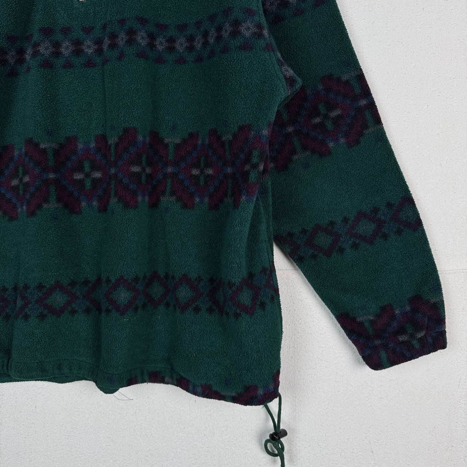 Vtg Eddie Bauer Fleece 1/4 Zip Pullover Jacket Ski Aztec Navajo Green 90's XL T