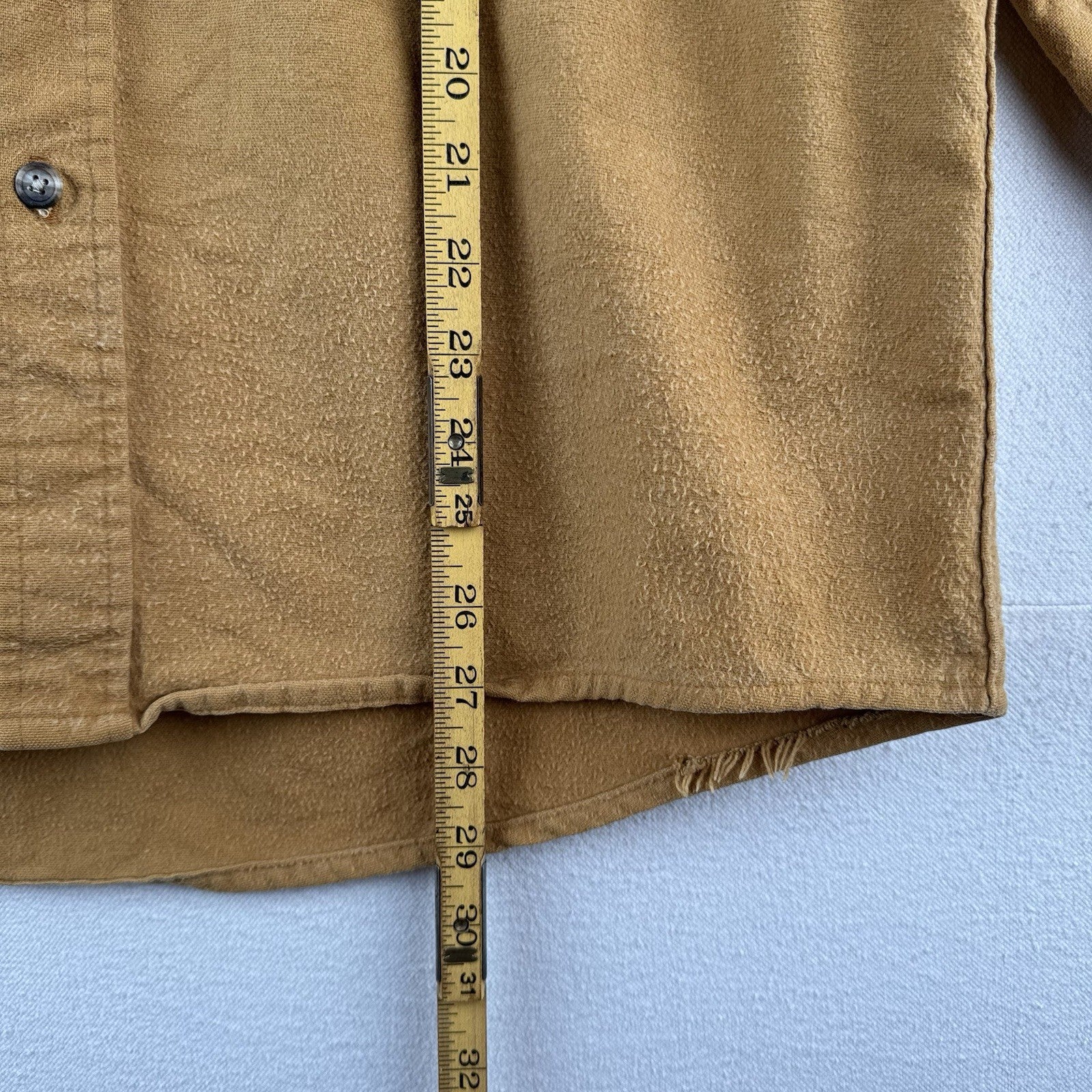 80’s Vtg OshKosh Bgosh Shirt Mens L Camel Tan Chamois Flannel Button USA Made