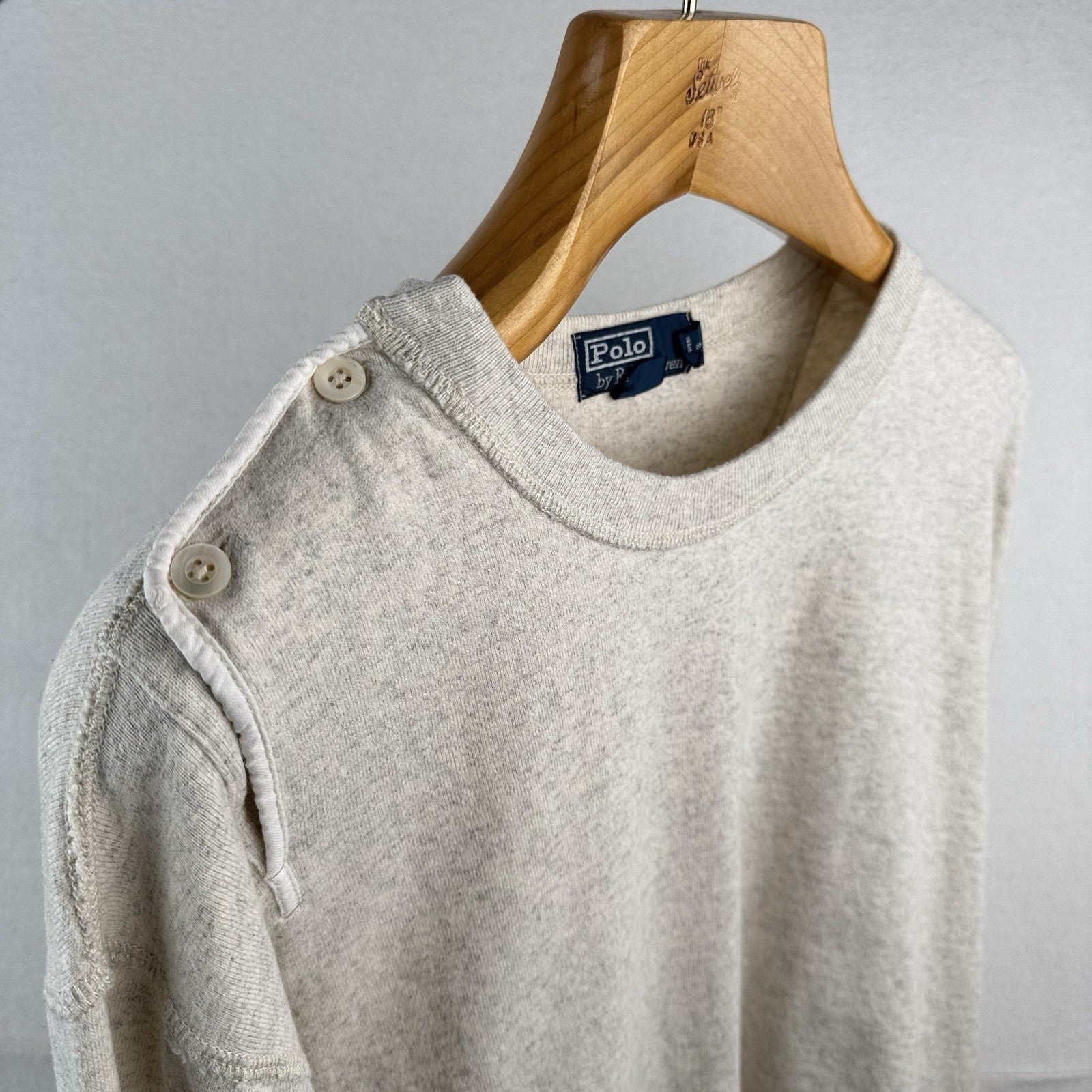 90s Vtg Polo Ralph Lauren Sailor Shoulder Button Sweater Alpaca Beige 2XL *Read