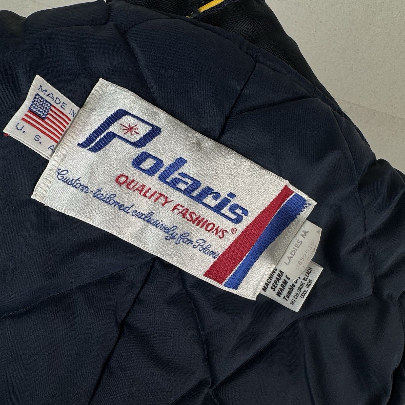 Vtg Polaris Snowmobile Bibs Overalls Womens M Blue Yellow Striping 70s 80s USA