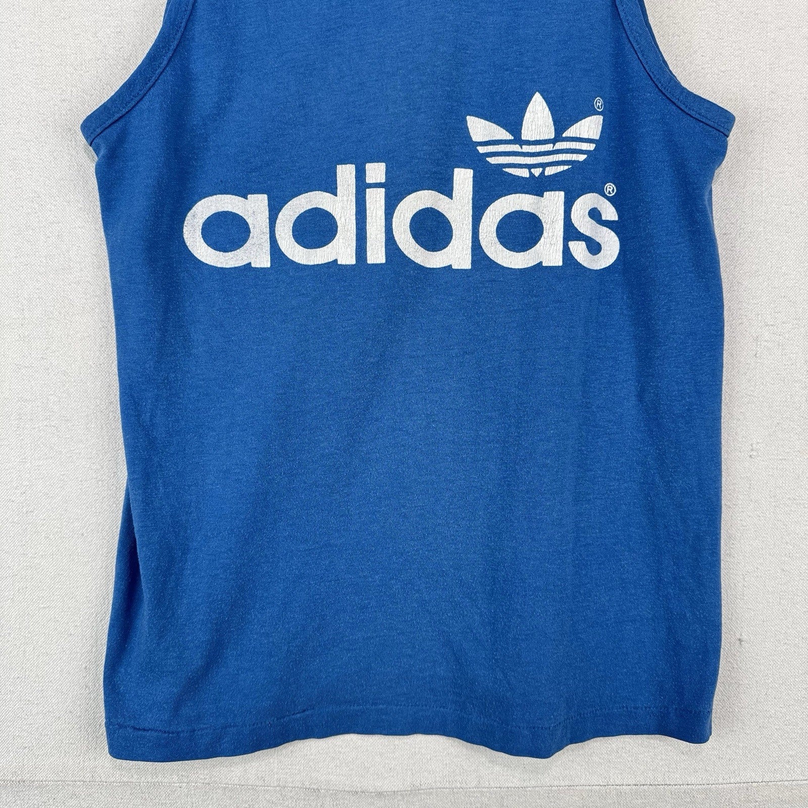 80’s Vintage Adidas Men’s Small (34”) Tank Top Shirt Trefoil Logo Retro Blue