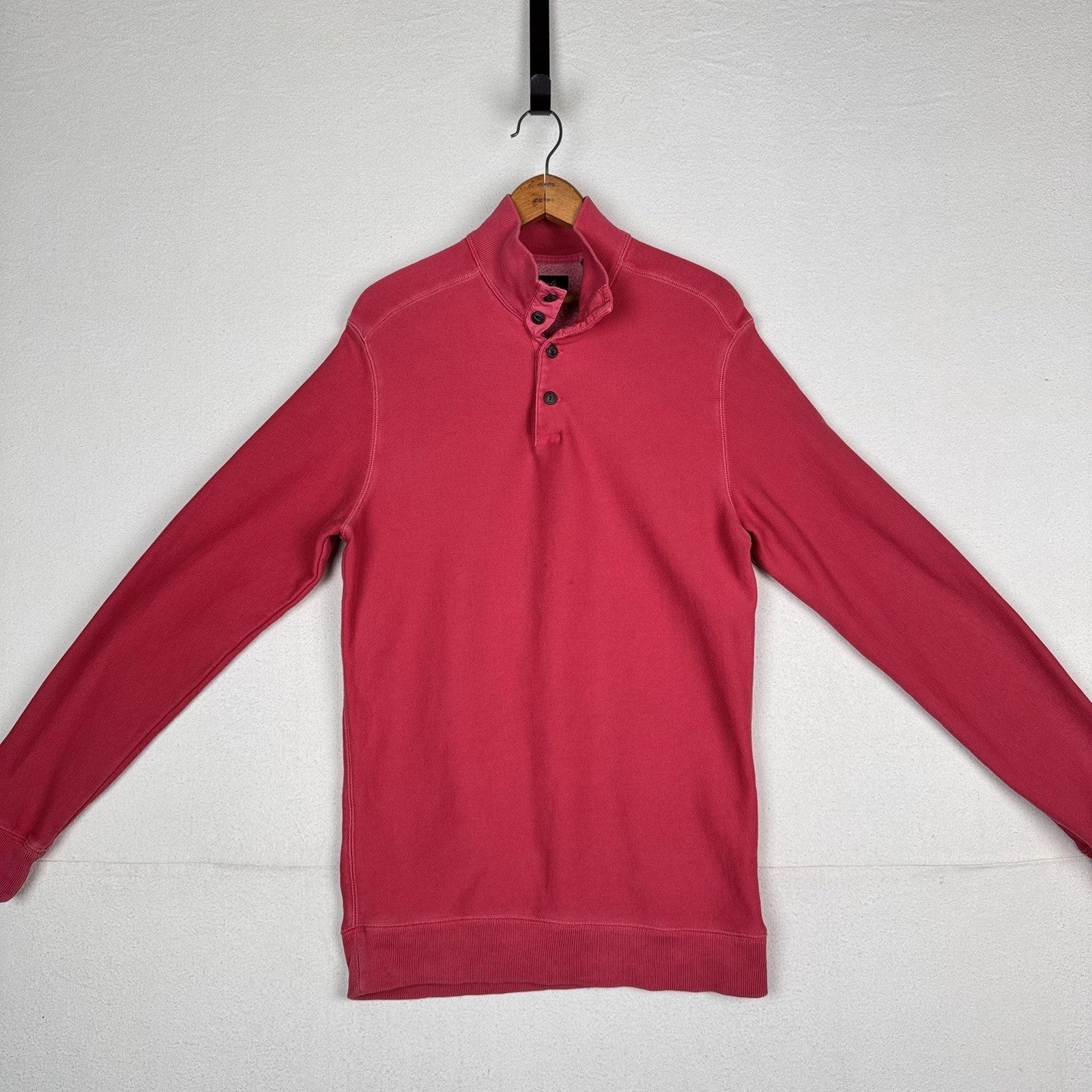 Roundtree & Yorke Men’s Long Sleeve Henley 1/4 Button Red Pink Salmon Medium M