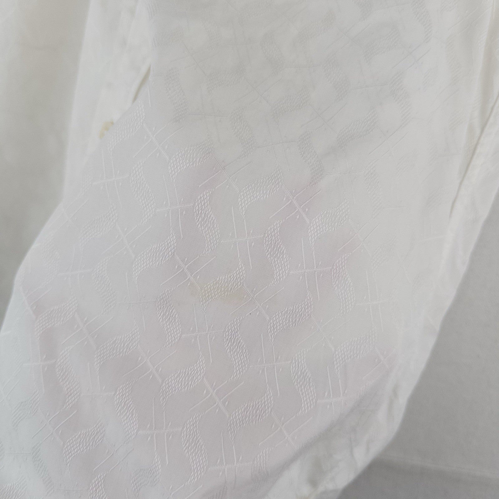 40’s Vtg British-imported Short Sleeve Button Up Jacquard White Shirt Thin L