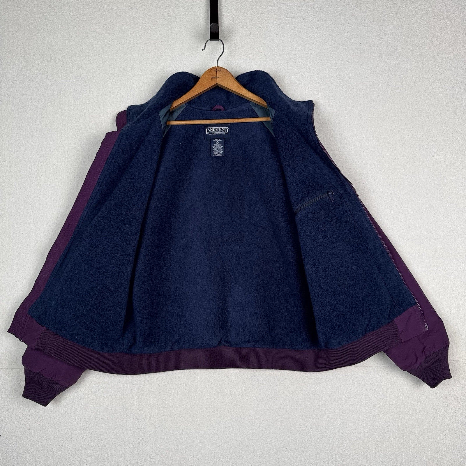 Vintage Lands End Squall Bomber Jacket Men’s M Purple Fleece Lined Made In USA