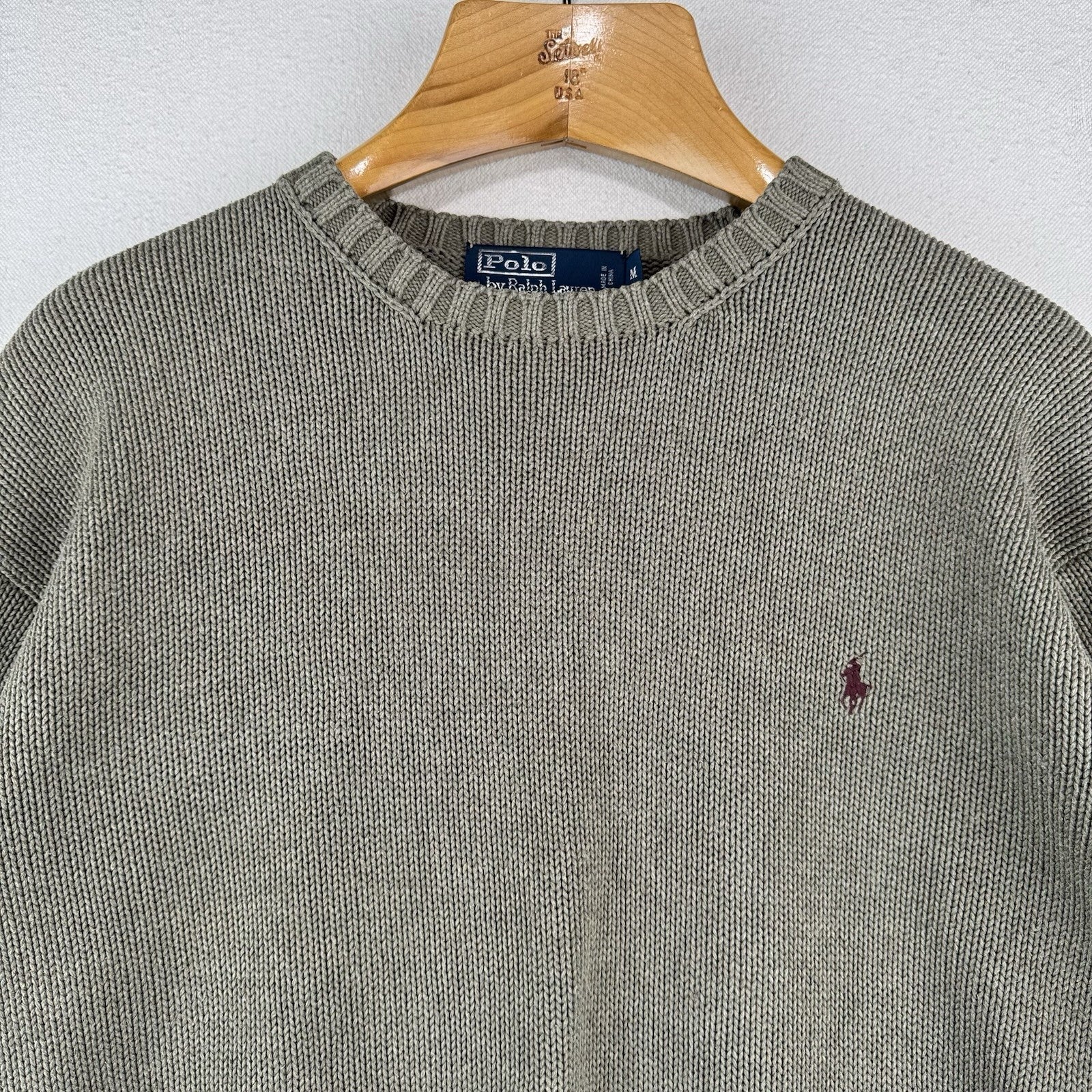 90s Vintage Polo Ralph Lauren Men’s M Olive Marled Knit Sweater 100% Cotton