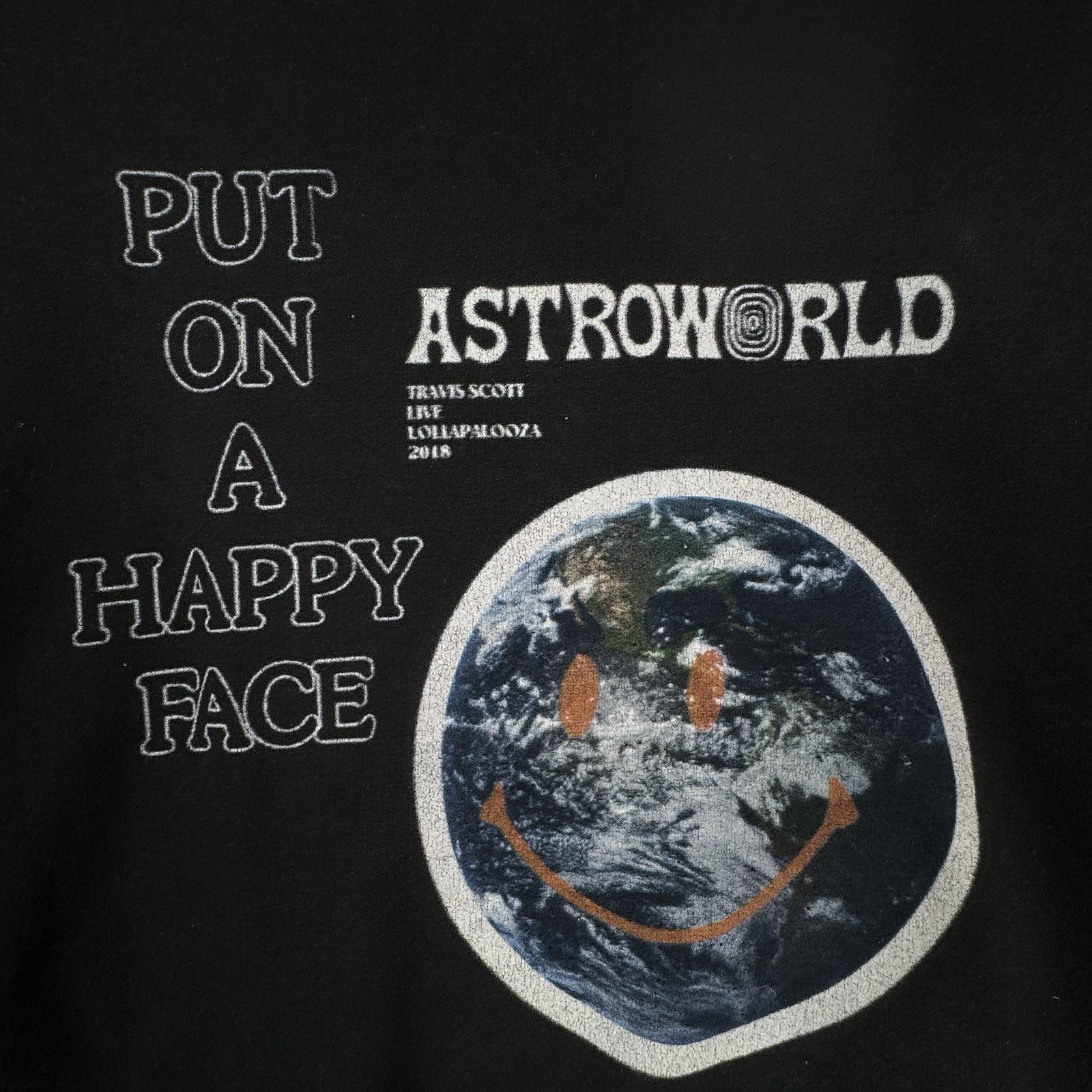Travis Scott Astroworld 2018 Put On A Happy Face Black Pullover Sweatshirt Sz M