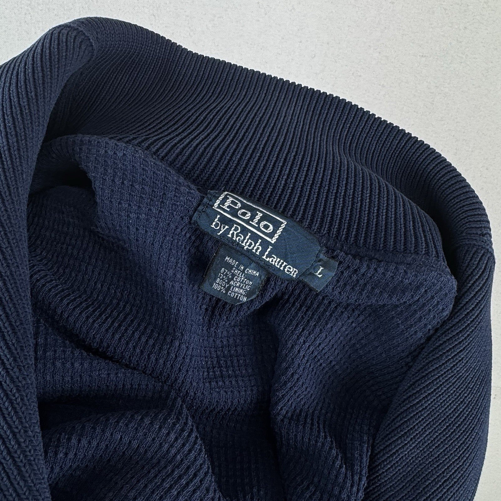 90’s Vtg Polo Ralph Lauren Shawl Collar Indigo Cardigan Cotton L Thermal Lining