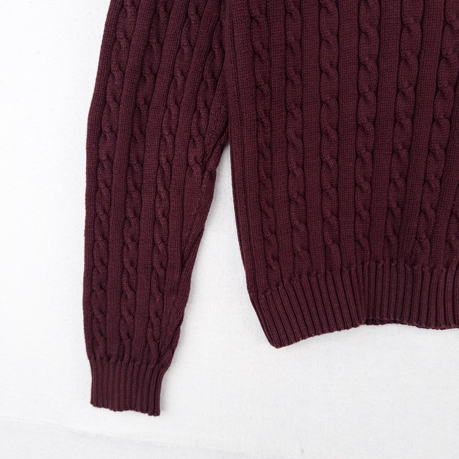 Ralph Lauren LRL Womens Small Maroon 100% Cotton Sweater 3D Cable Knit Crewneck