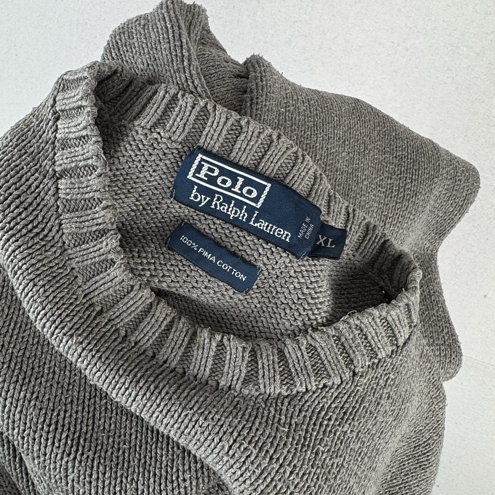 90’s Vintage Polo Ralph Lauren Knit Sweater Men’s XL Gray Pima Cotton Crewneck