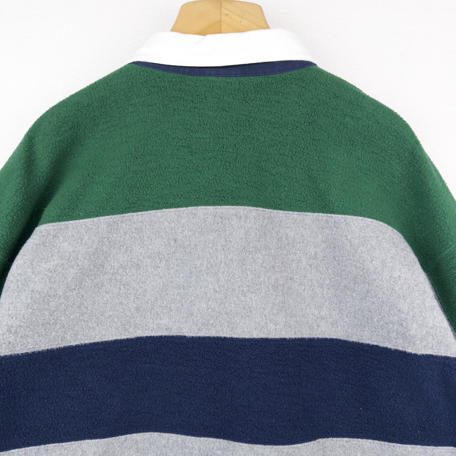 90’s Vtg Lands End Direct Merchants Men’s L Fleece Rugby Blue Green Gray