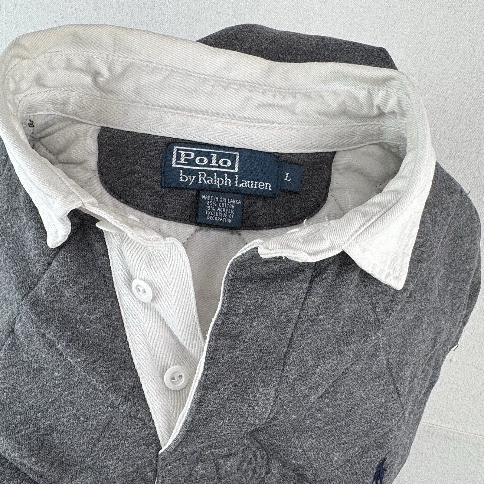 90s Vtg Polo Ralph Lauren Mens L Rugby Shirt Long Sleeve Padded Shoulders/Elbows