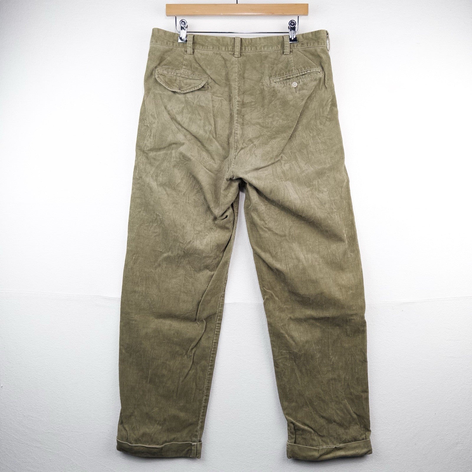90’s Vtg Polo Ralph Lauren Hammond Corduroy Pant Mens 35x30 Khaki Pleated Cuffed