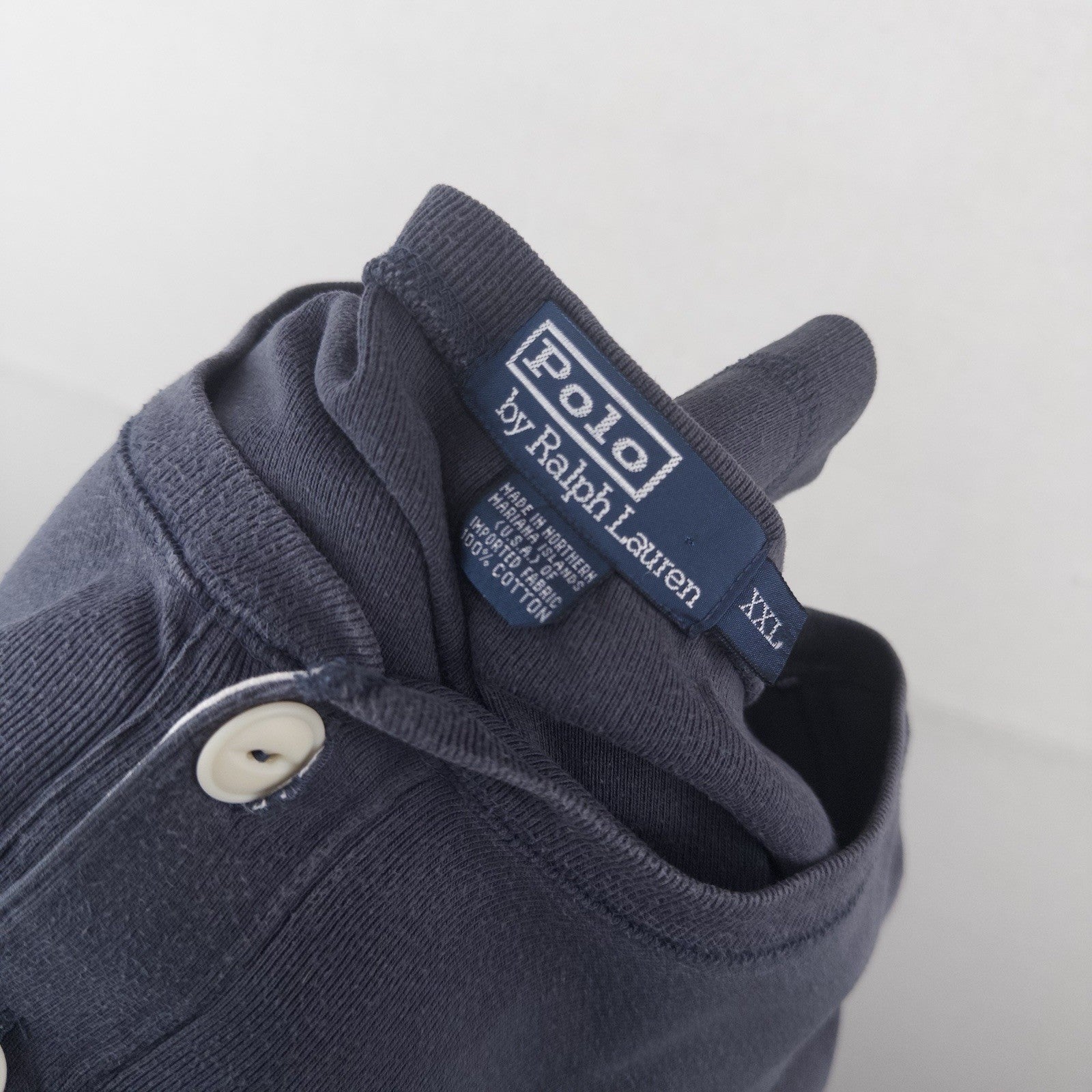 90’s Vtg Polo Ralph Lauren 2-button Henley Long Sleeve Blue Tee Shirt Mens 2XL