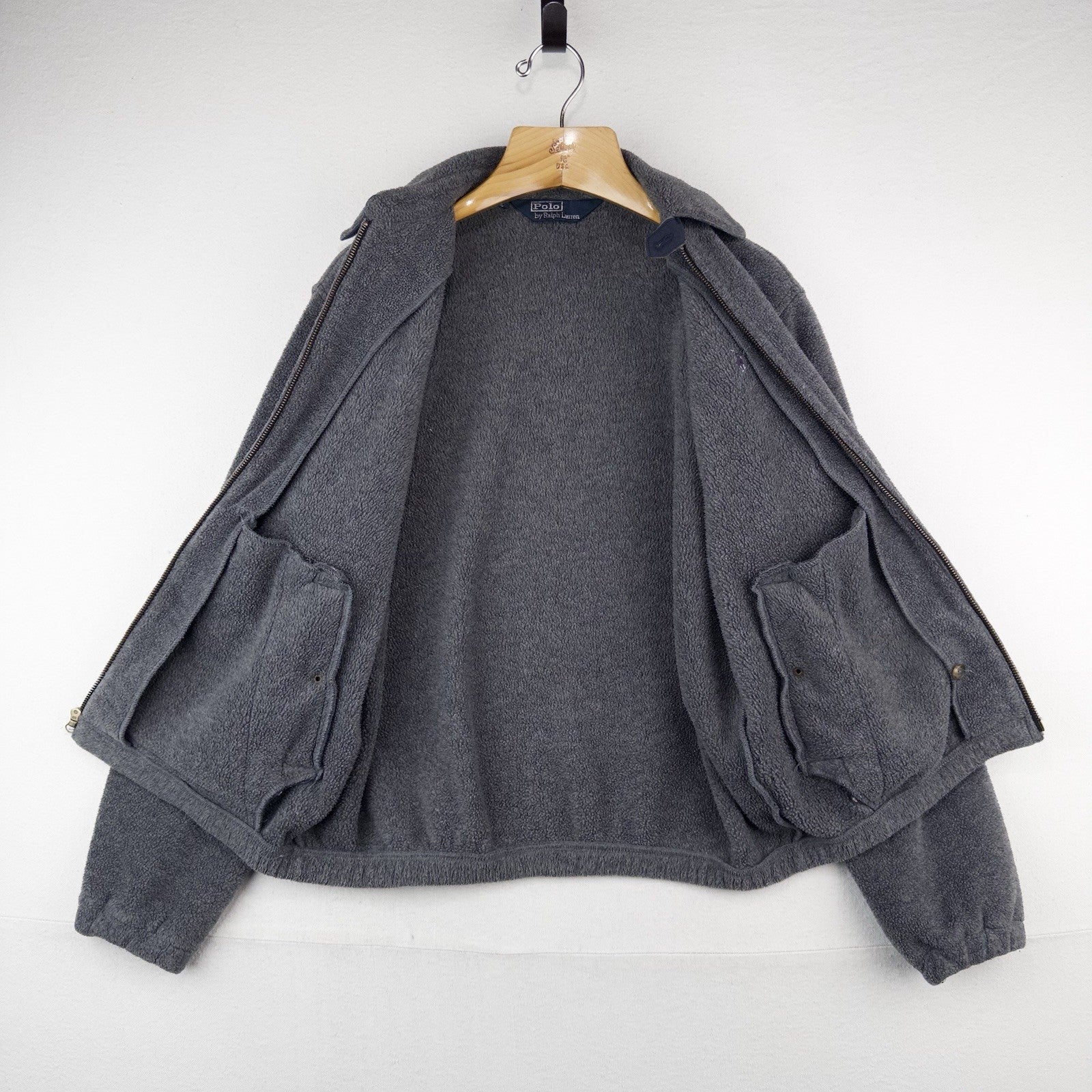 90’s Vtg Polo Ralph Lauren Men’s S Fleece Chin Strap Harrington Jacket Gray