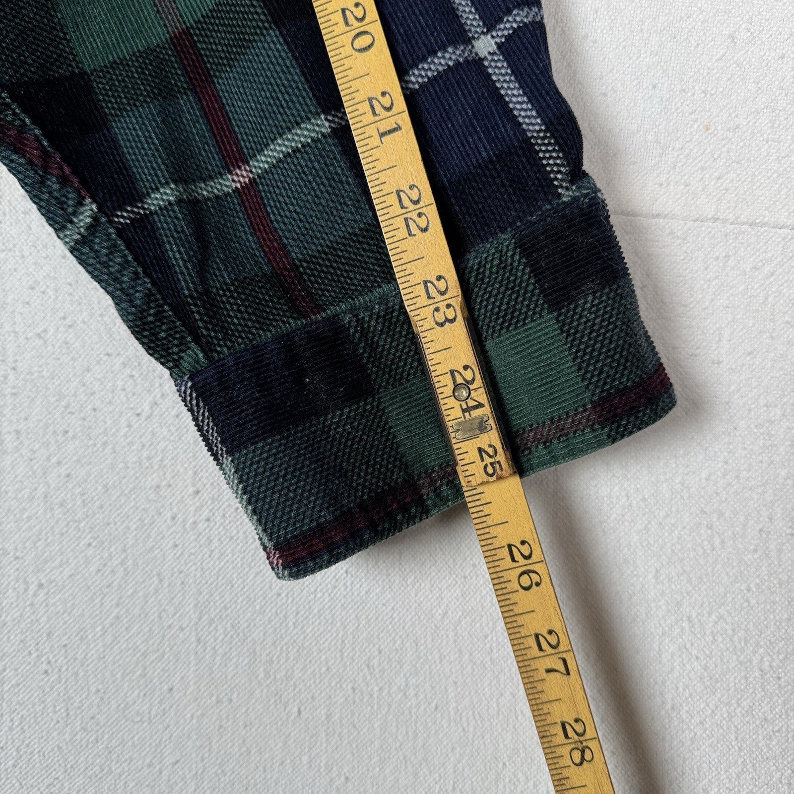 LL Bean Corduroy Blue Green Plaid Men’s 2XL Work Chore Shirt *Lightly Distressed
