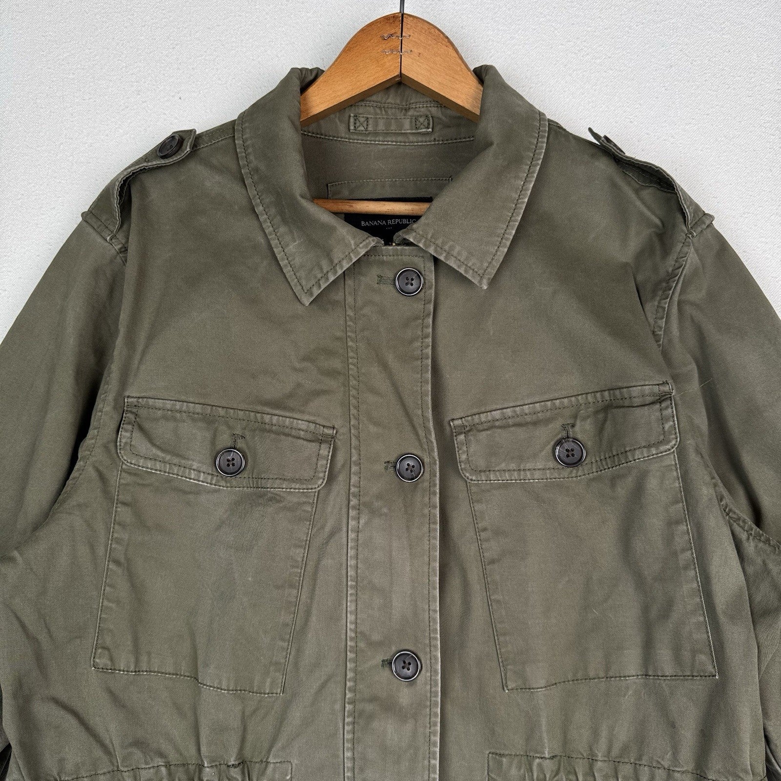 Banana Republic Military Jacket Womens XL 4-Pockets Green Cinch Waist *Read