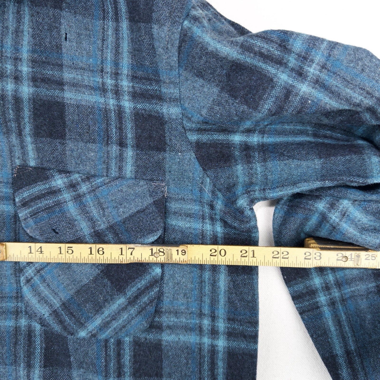 50’s Vtg Ponderosa Virgin Wool Blend Flap Pocket Blue Plaid Flannel Work Shirt