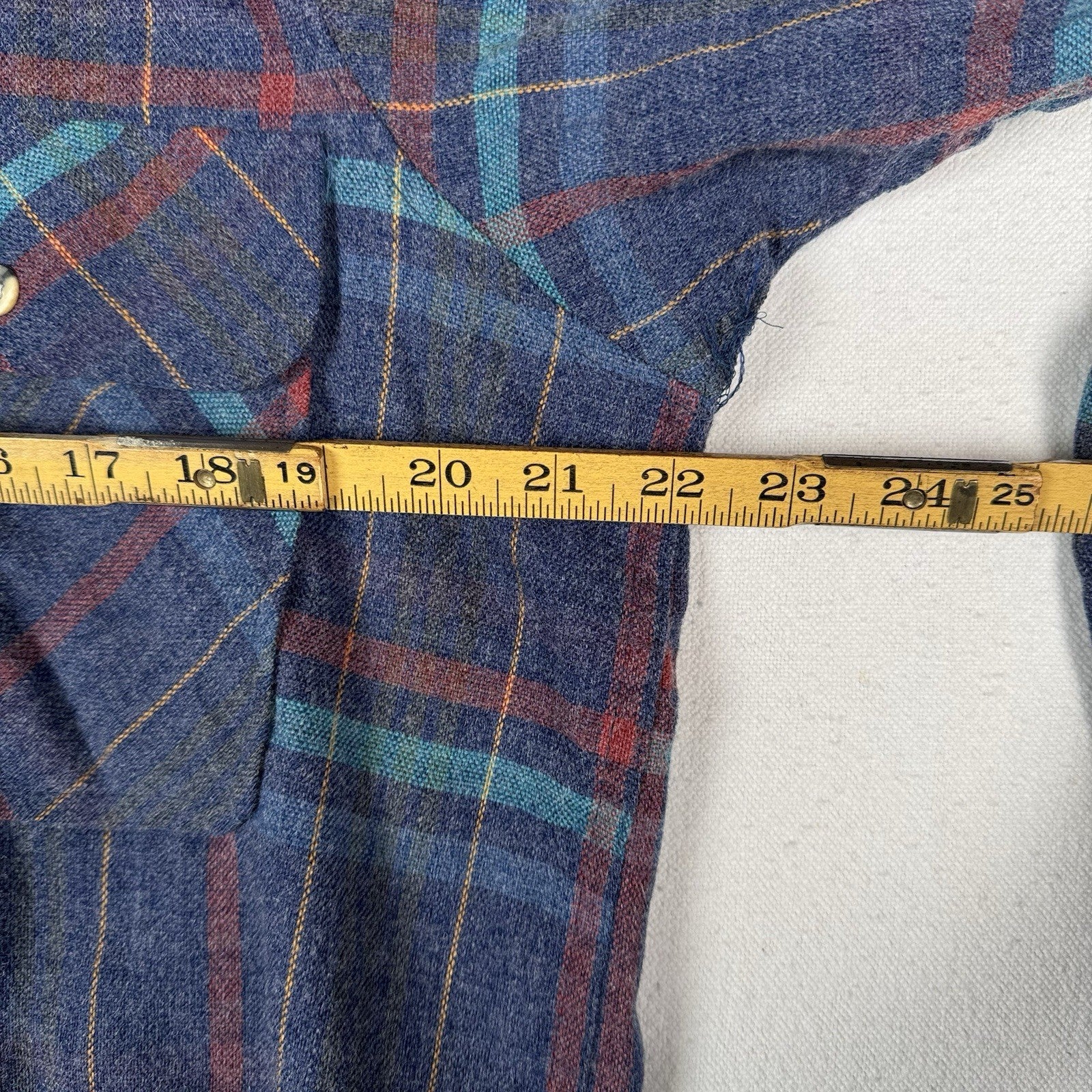 Vtg Sears Roebuck Wool Flannel Shirt Men’s Medium Blue Plaid Single Needle Korea
