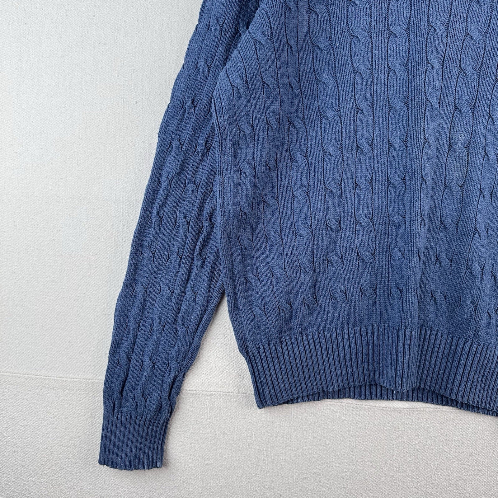 Vintage Polo Ralph Lauren 100% Silk Sweater Mens Large Blue Cable Knit V Neck
