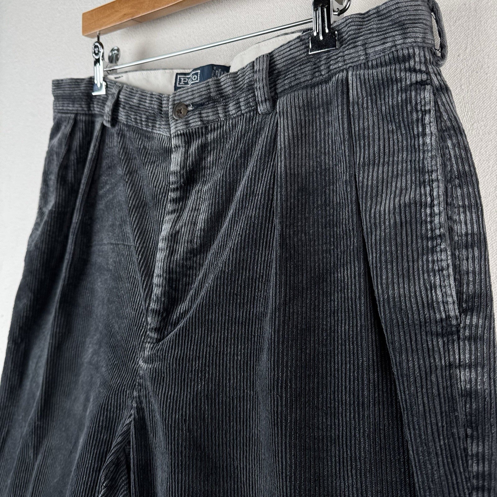 Vintage Polo Ralph Lauren Andrew Pant Men’s 36x32 Corduroy Pleated Classic Gray