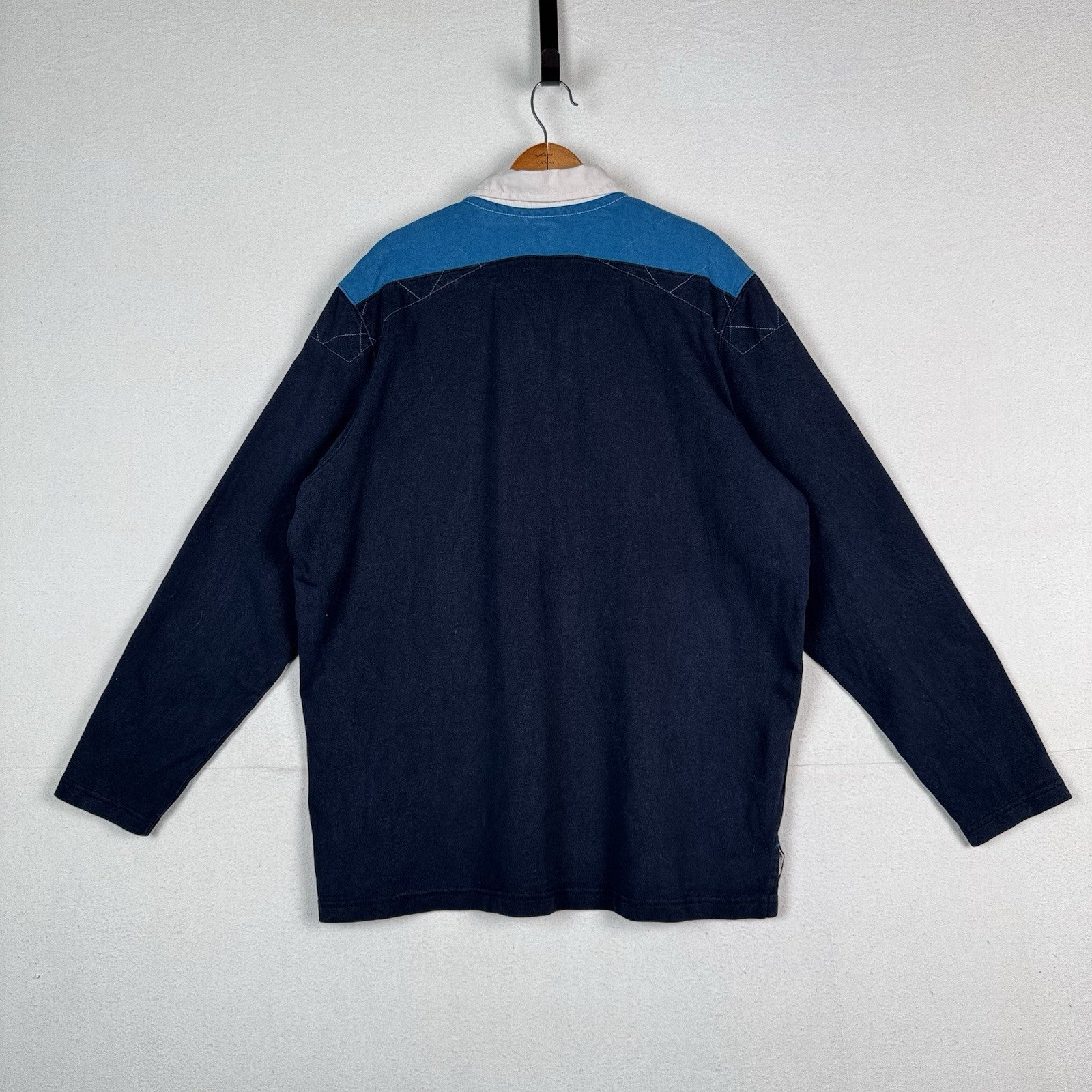 Eddie Bauer Long Sleeve Rugby Shirt Size XXL 2XL Blue Solid Quilted Shoulders
