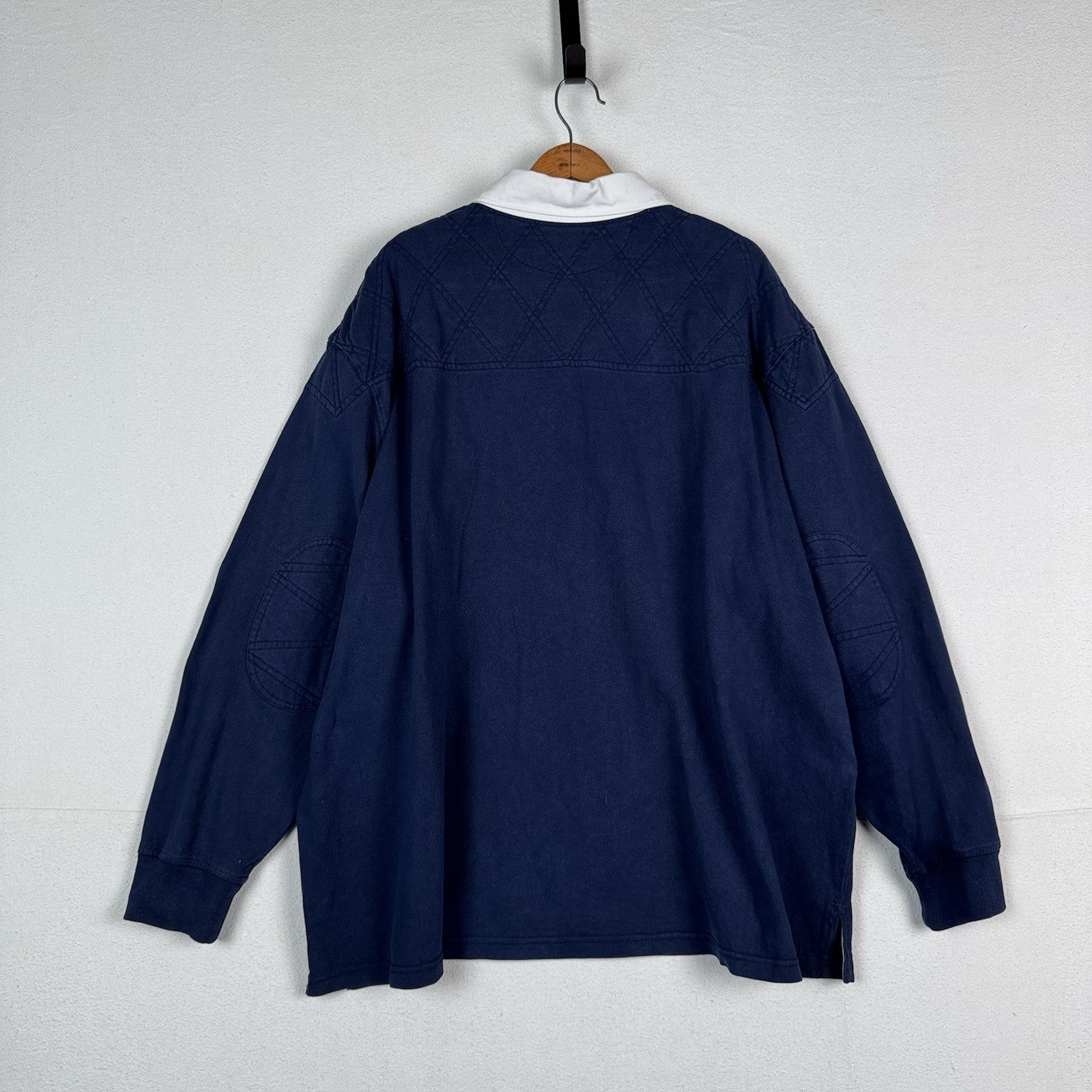 Polo Ralph Lauren Rugby Shirt 4XLB 4XL Big Blue Quilted Shoulder Elbow Patch