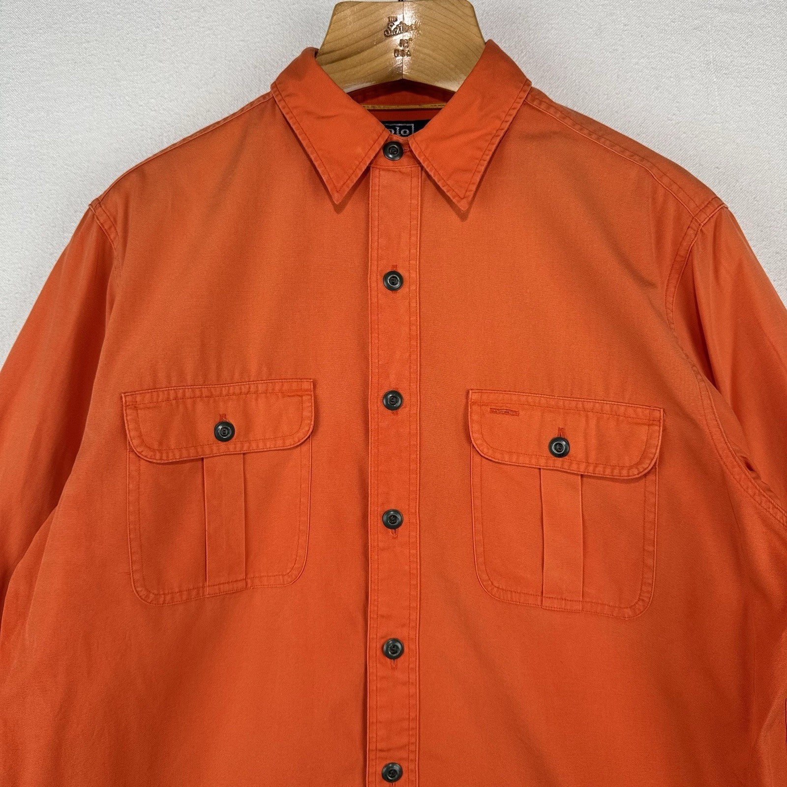 Polo Ralph Lauren Sunfaded Safari Shirt Men's L Orange Long Sleeve Button Up