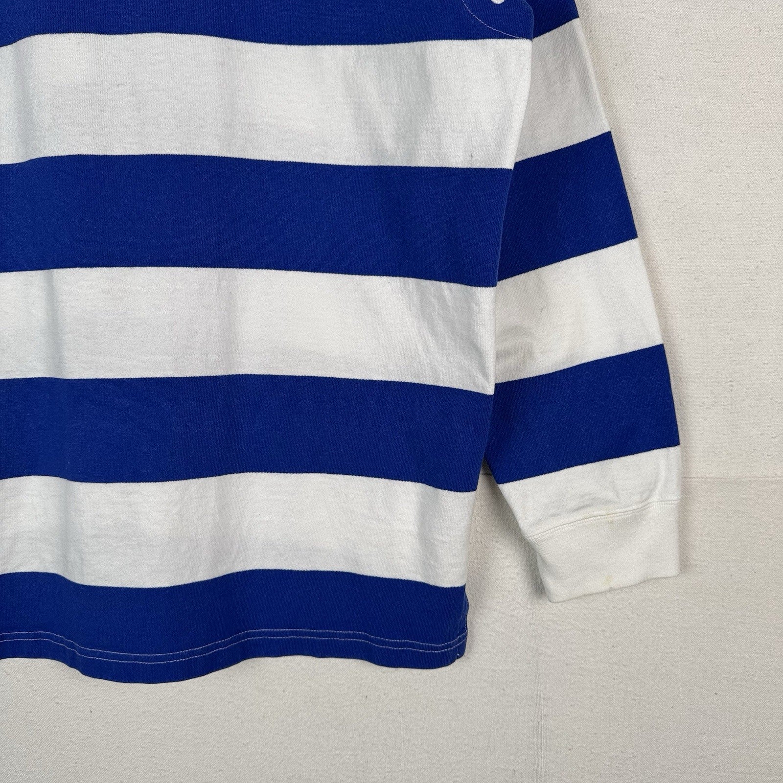 90’s Vintage Polo Ralph Lauren Rugby Shirt Mens Large Blue White Striped *Read