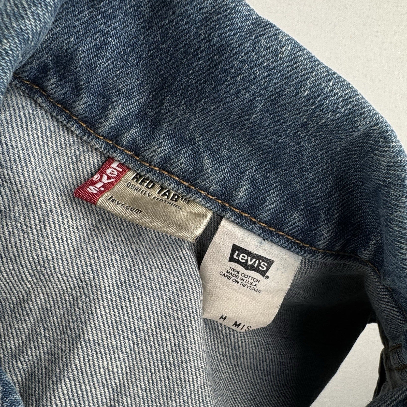 Vintage Levi's Denim Serape Blanket Medium Buckle Back Vest Red Tab Made USA