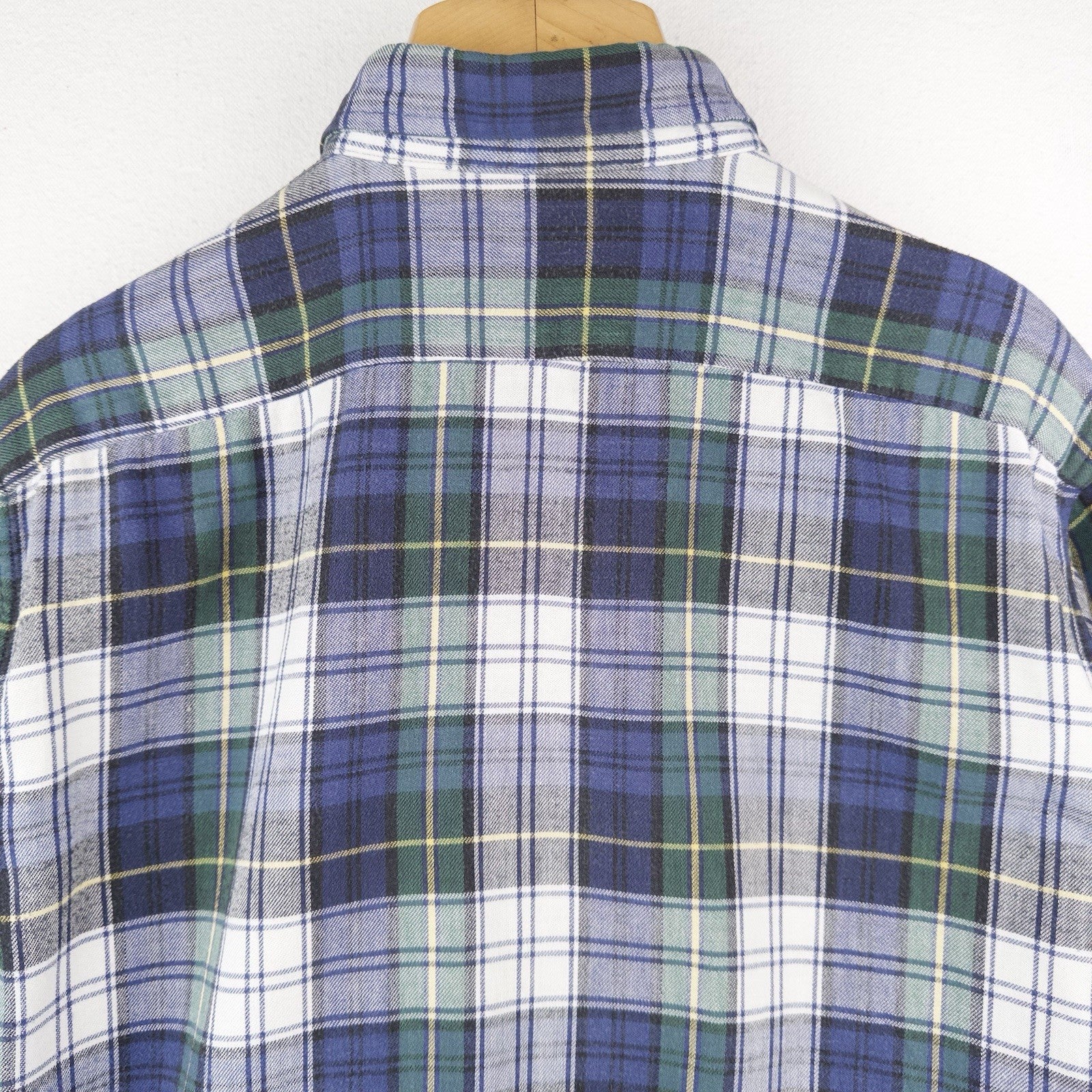 80’s Vtg LL Bean Mens XL Blue Green Scotch Plaid Flannel Shirt USA *Distressed