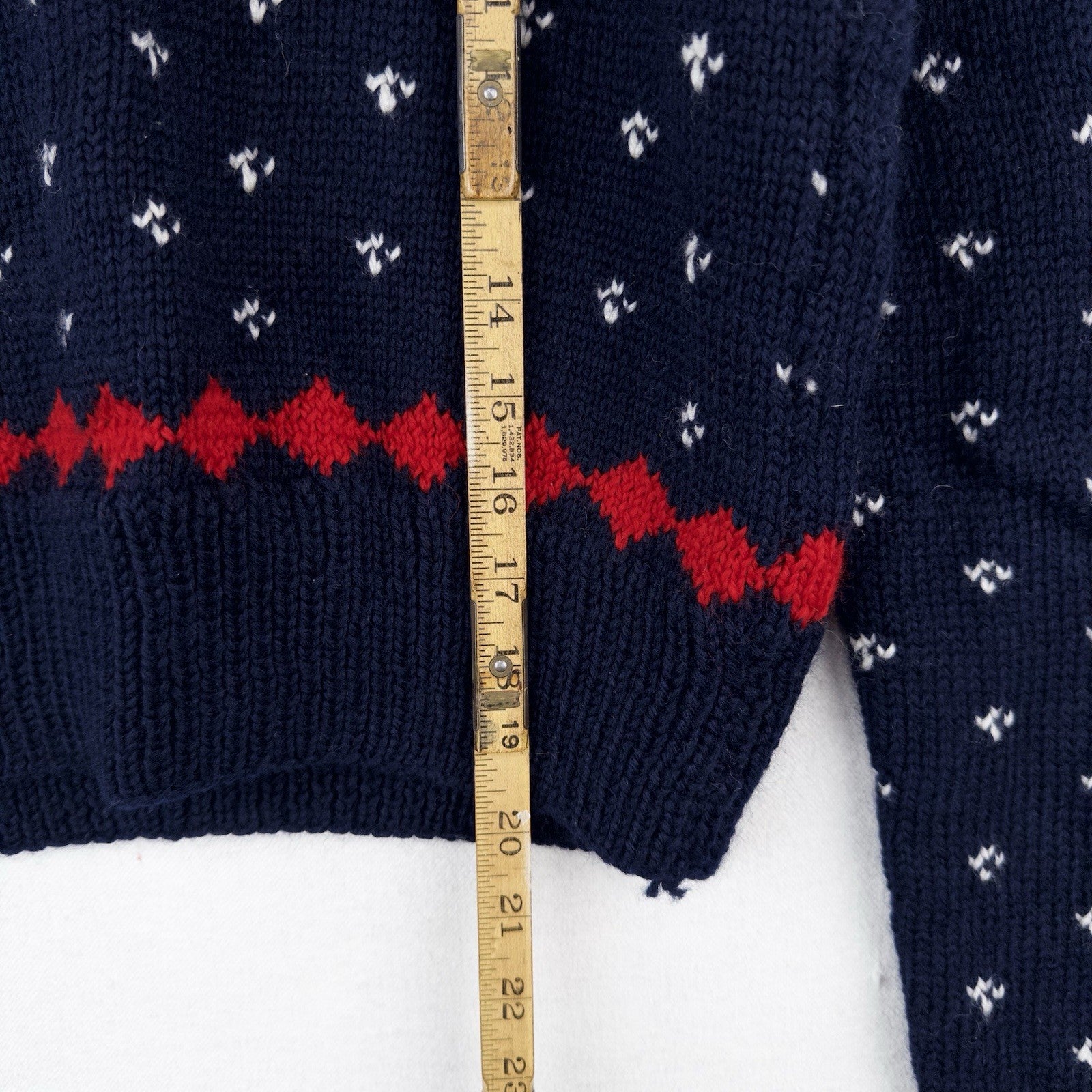 50’s Vtg Hand Knit Apres Ski Sweater Skier Blue Red Birds Eye Women’s S