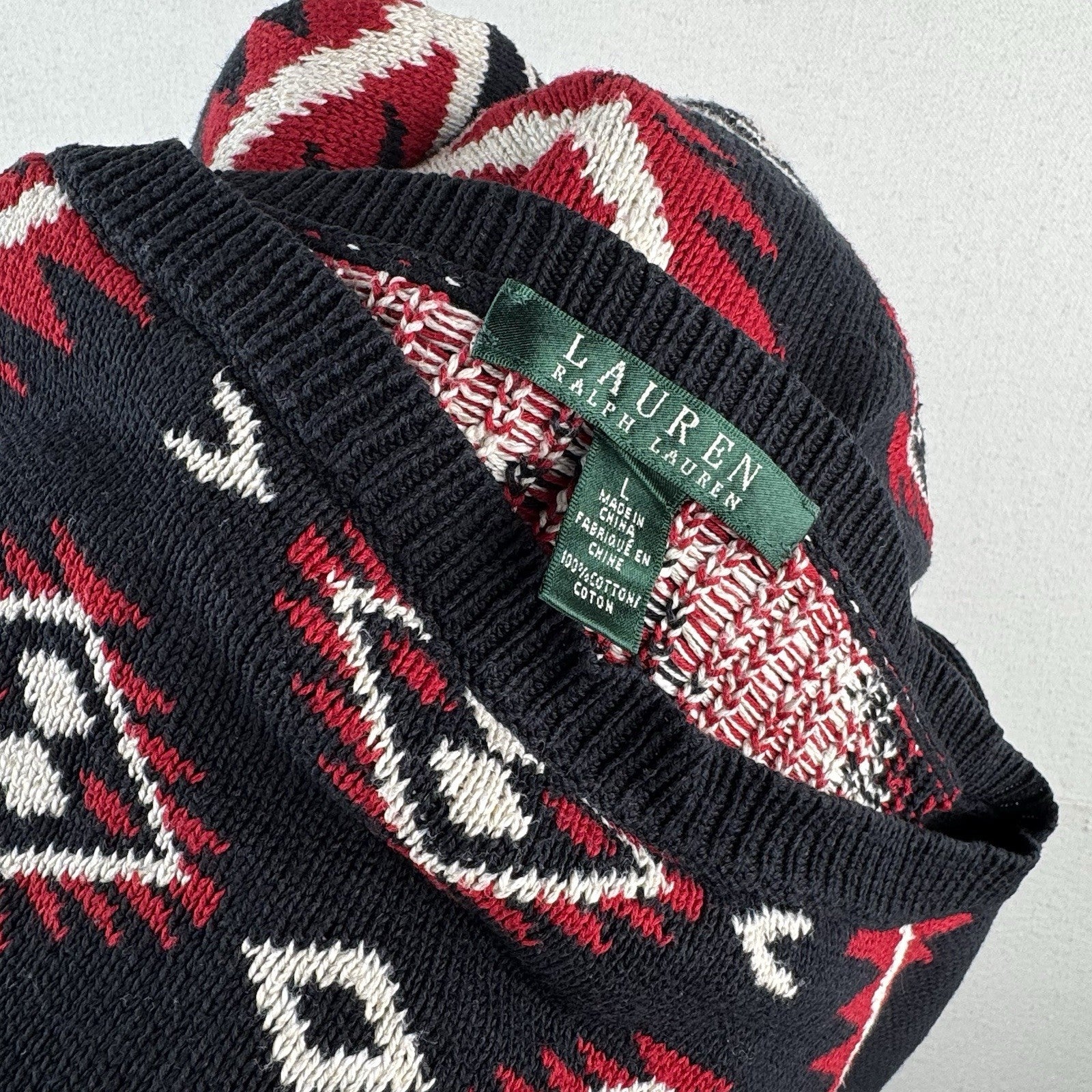 Ralph Lauren Women’s Large Blue Red Southwestern Geometric Tunic Sweater Cotton