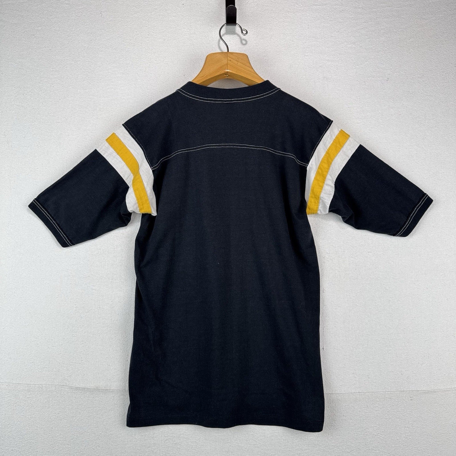 80’s Vintage MacGregor Jersey T-Shirt Large Black & Gold V-neck Made in USA