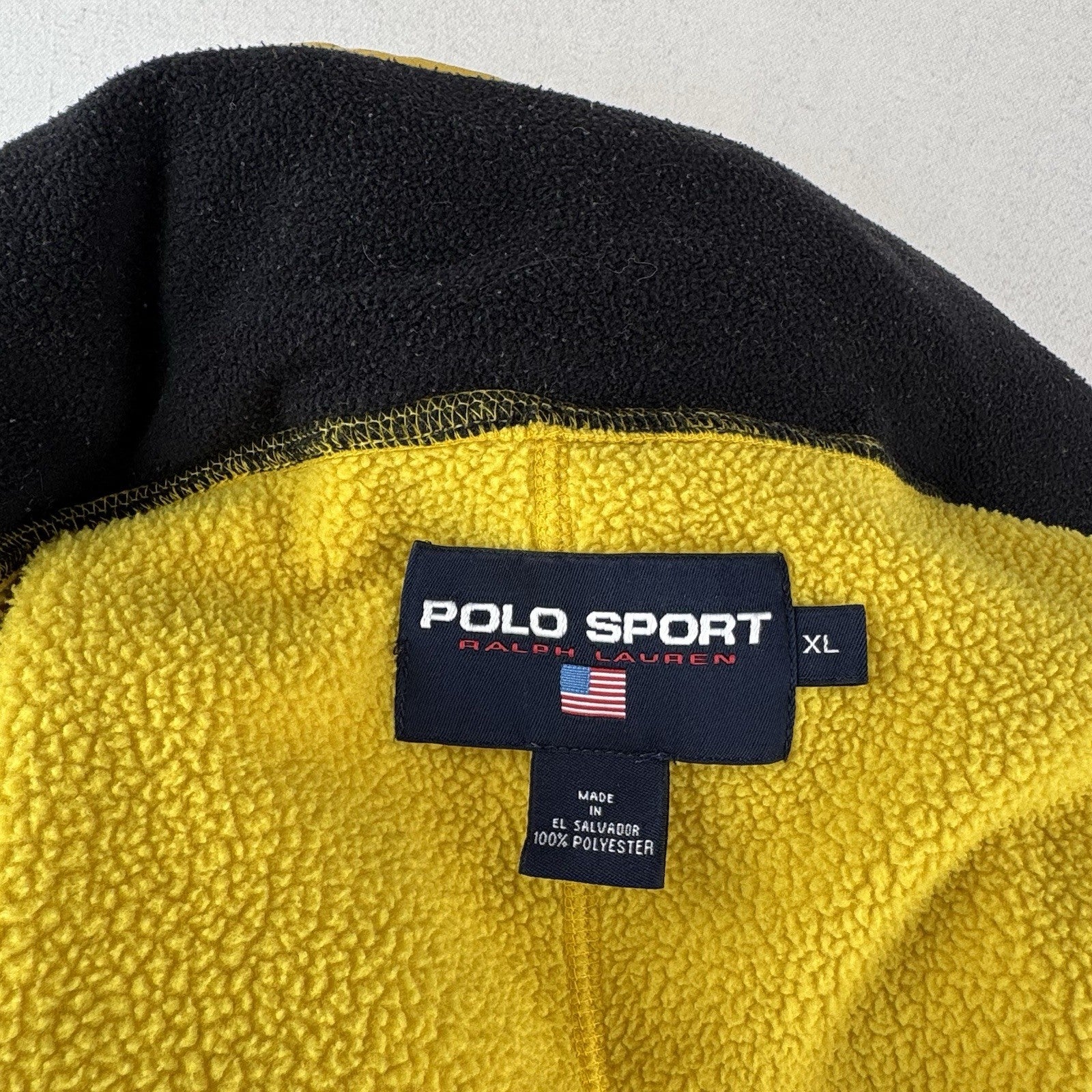 90’s Vtg Polo Sport Ralph Lauren Yellow Fleece Full Zip Jacket Mens XL Hood