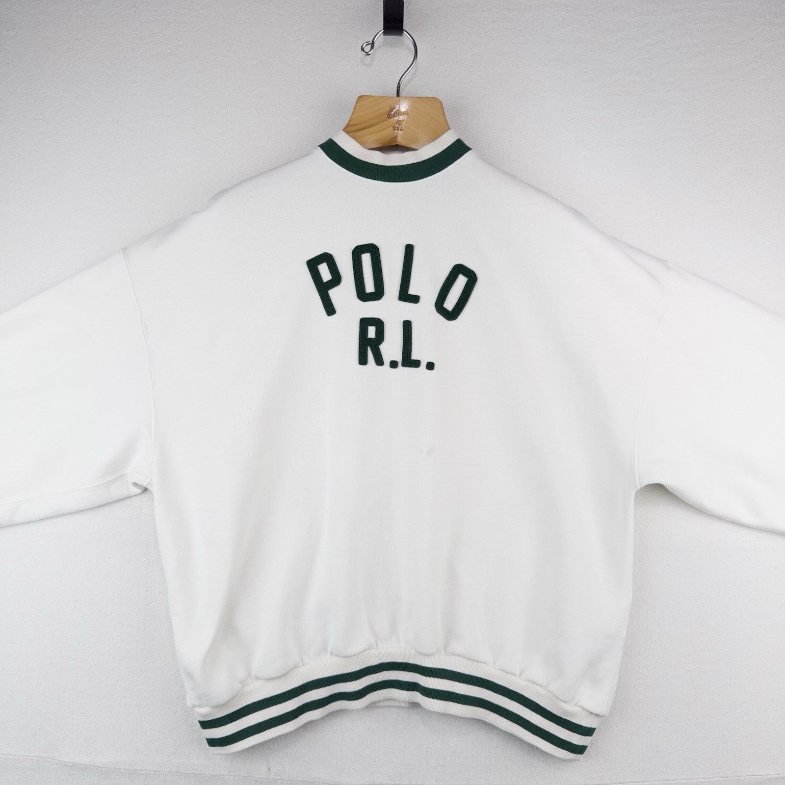 Polo Ralph Lauren Women’s XS Felt Logo Spell-out Fleece Sweatshirt White Green