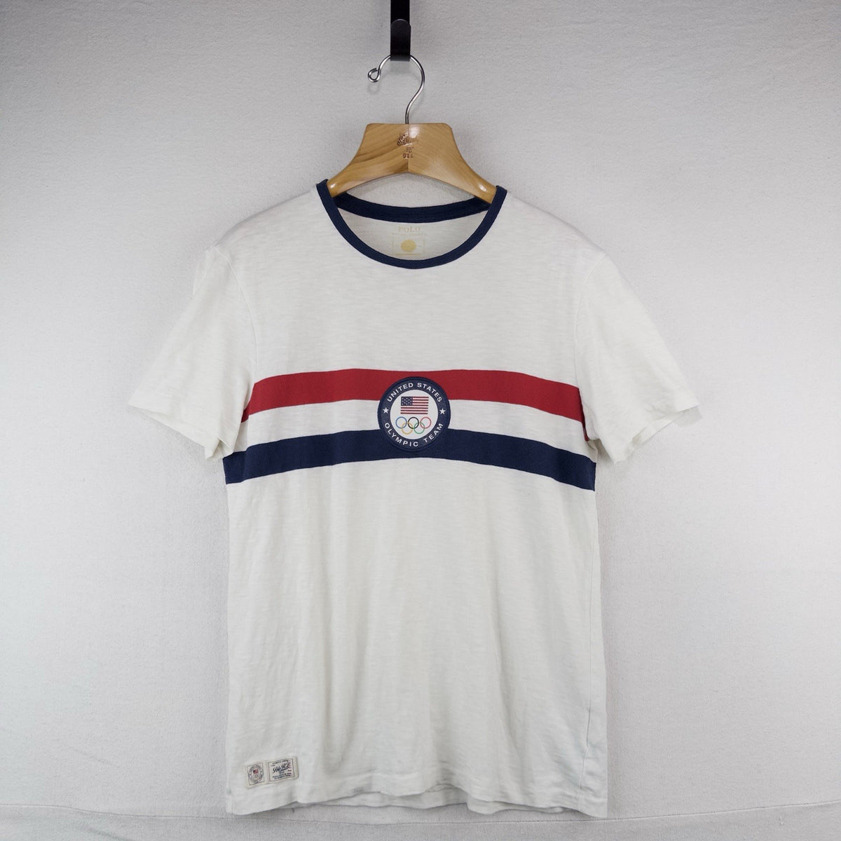2016 Vtg Polo Ralph Lauren Team USA Olympic Ringer T-Shirt Stripe Patch Medium