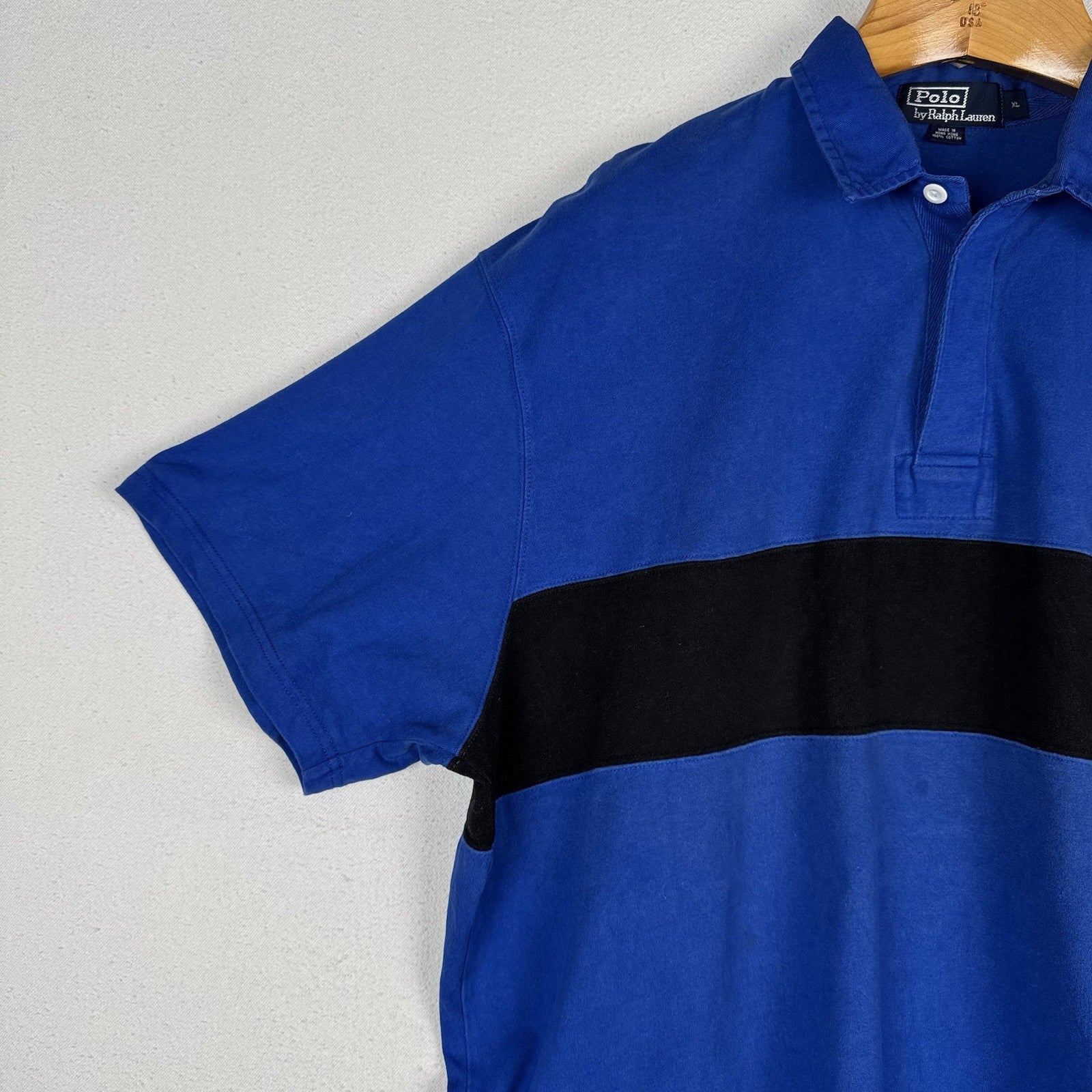 Vintage Polo Ralph Lauren Mens XL Short Sleeve Rugby Thick Soft Blue Stripe