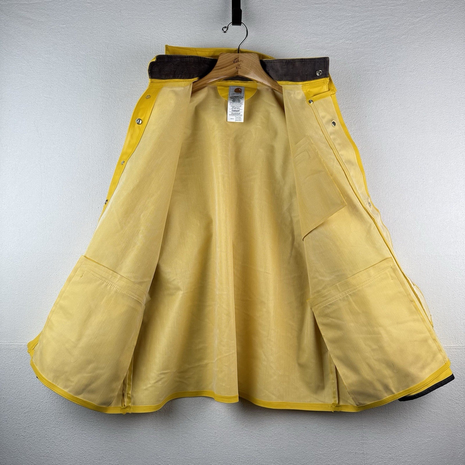 Vintage Carhartt Waterproof Surrey Yellow Rain Jacket Men’s Large PVC Snap Hood